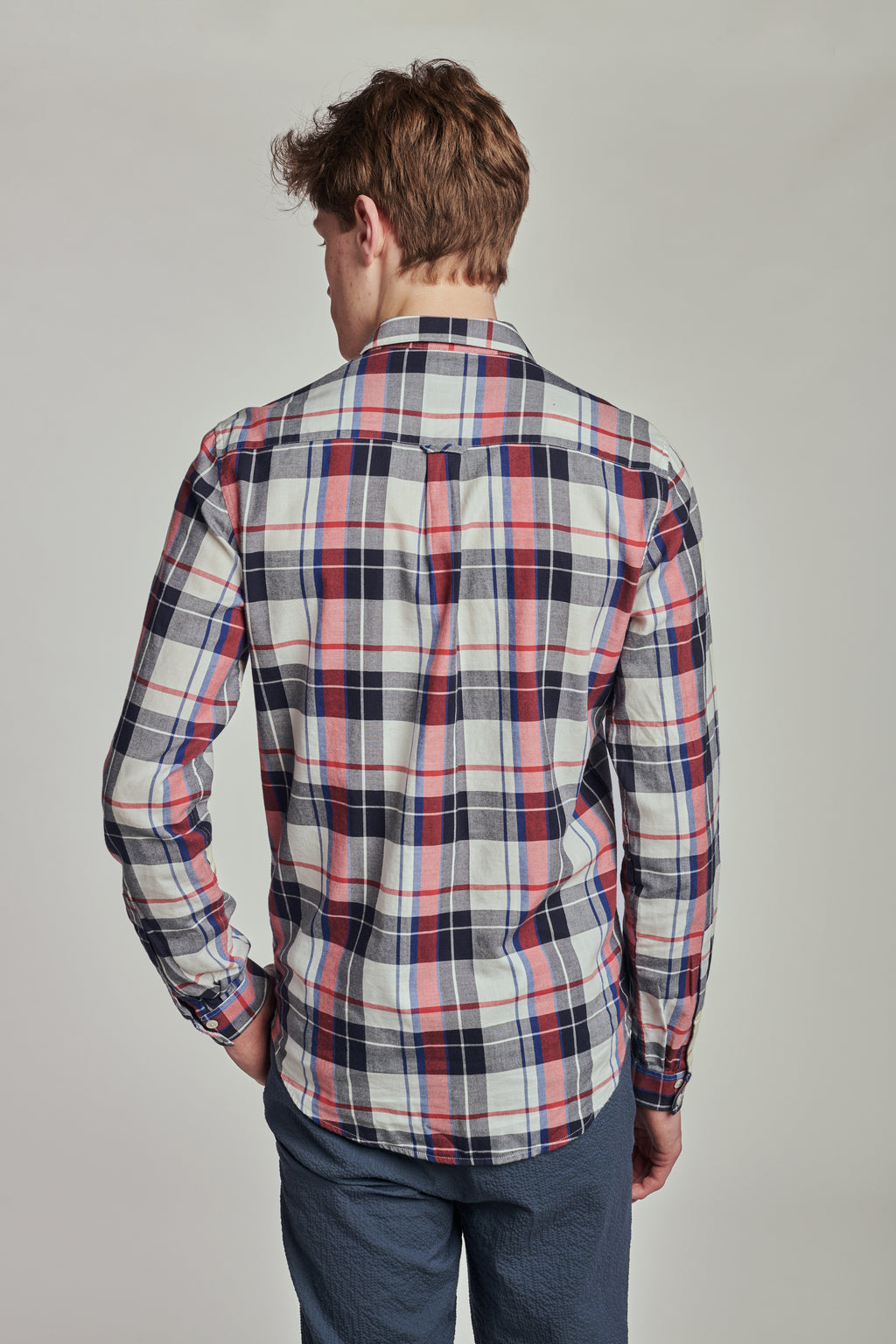 Proper Shirt in a Red, Black, Dark Blue and White Chequered Japanese Cotton Flannel