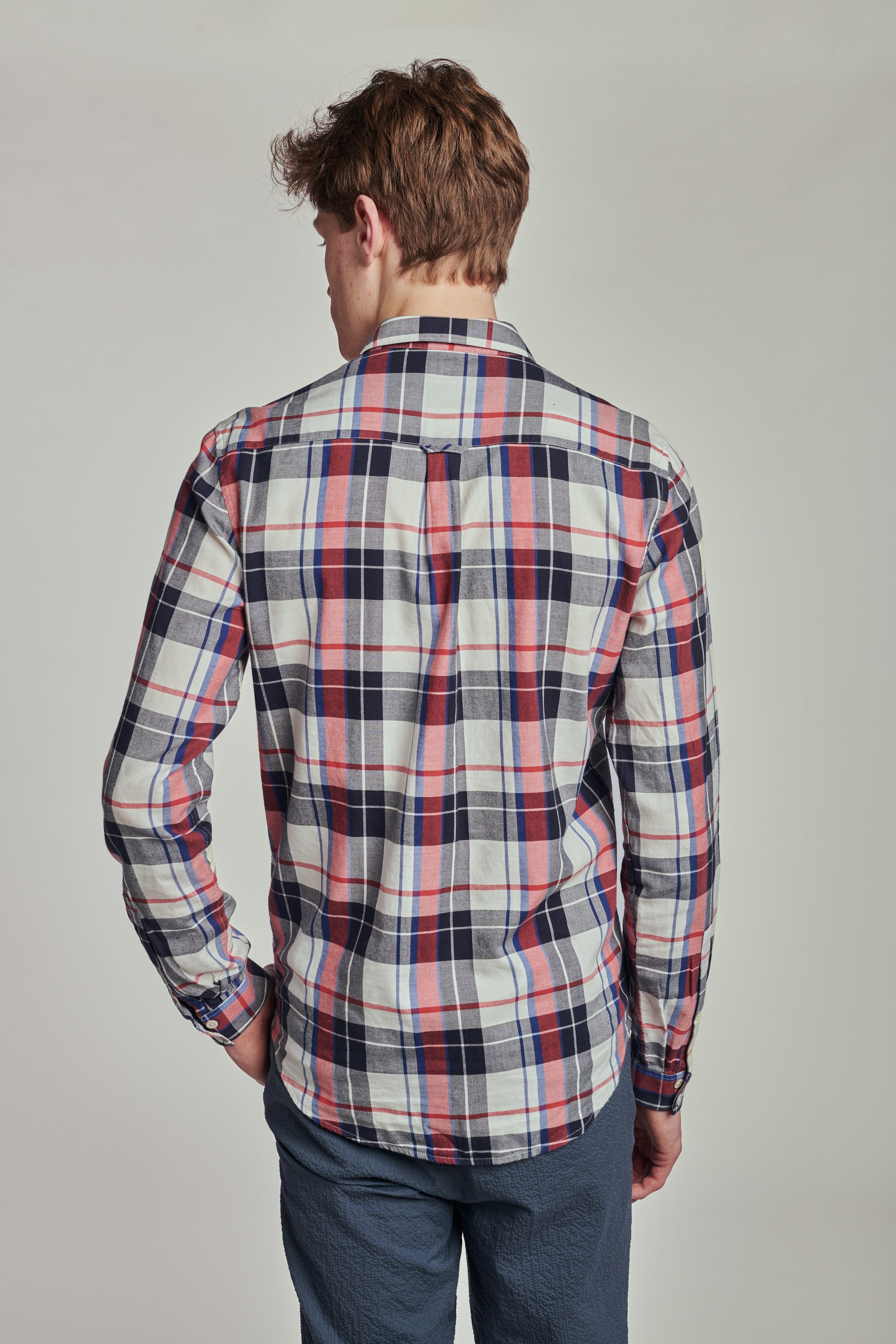 Proper Shirt in a Red, Black, Dark Blue and White Chequered Japanese Cotton Flannel