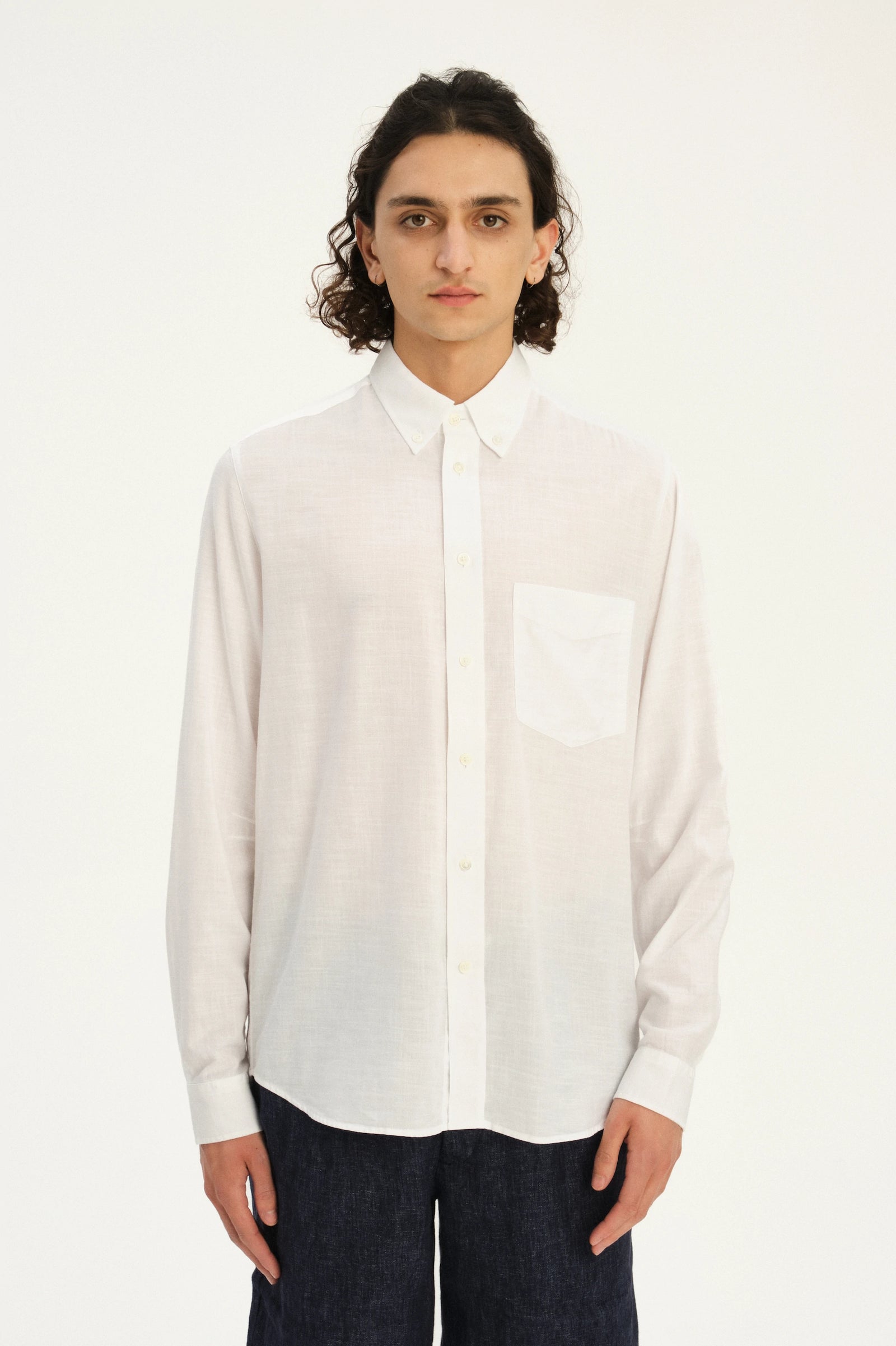 Button Down Shirt in an Airy White Organic Italian Cotton