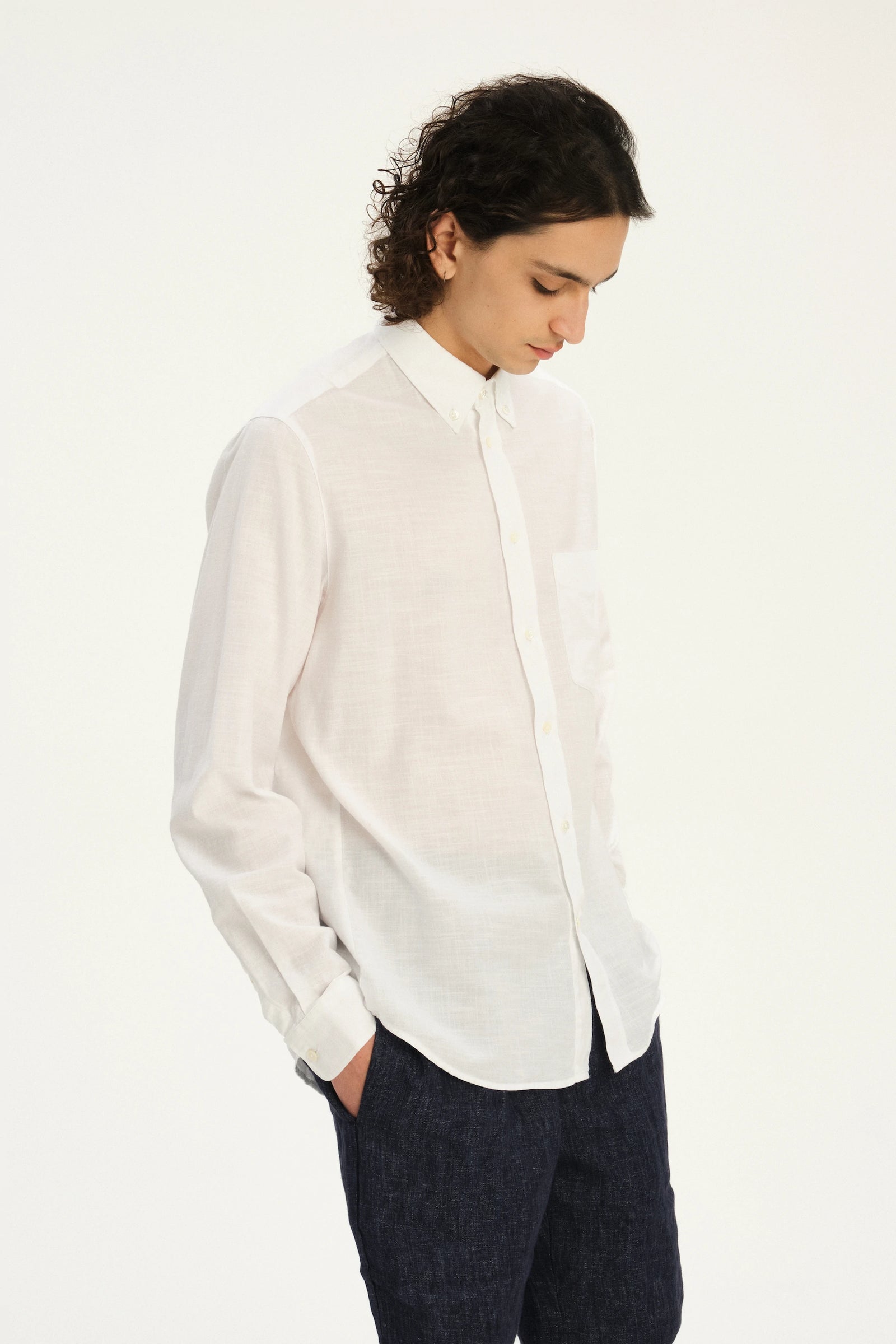 Button Down Shirt in an Airy White Organic Italian Cotton
