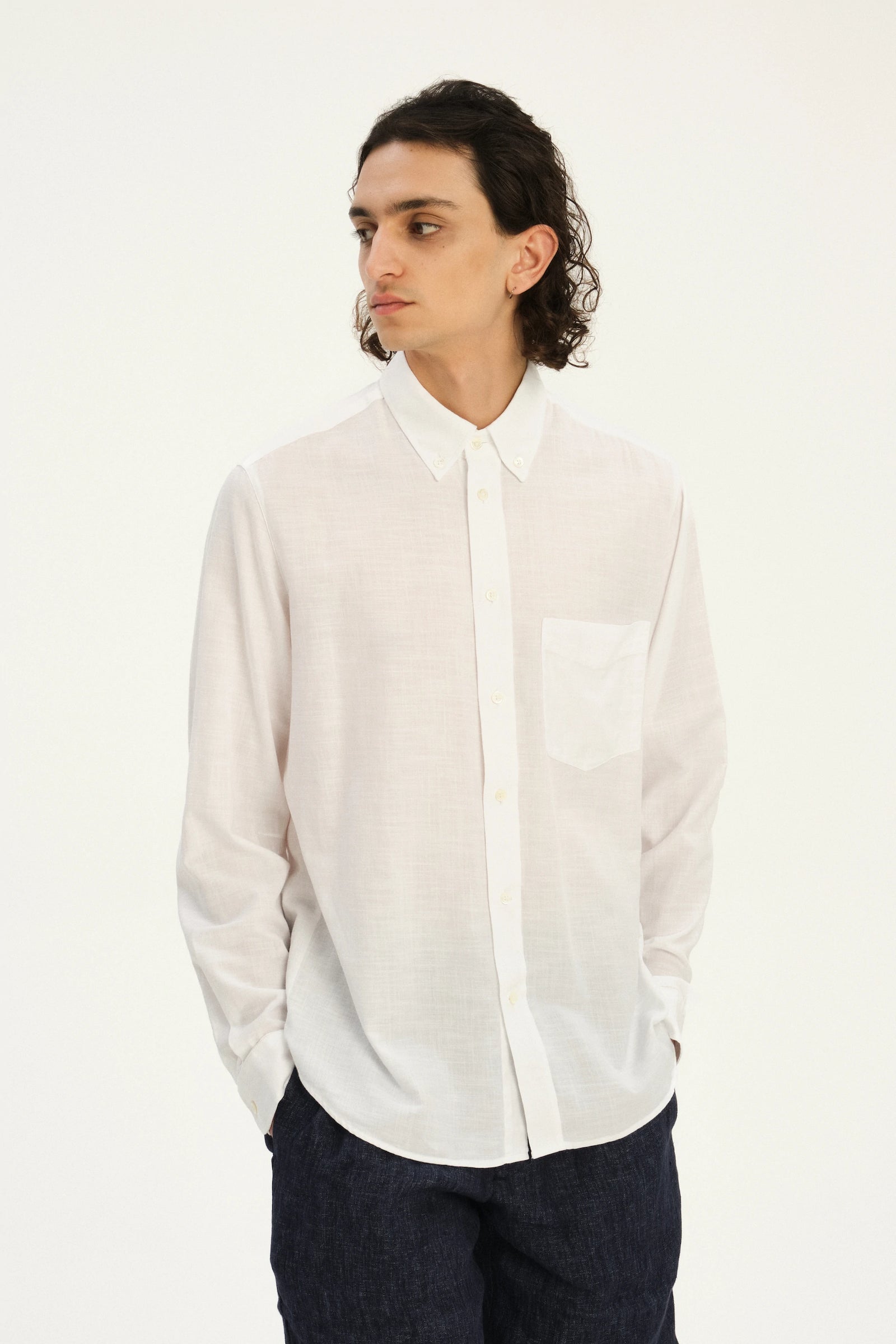 Button Down Shirt in an Airy White Organic Italian Cotton