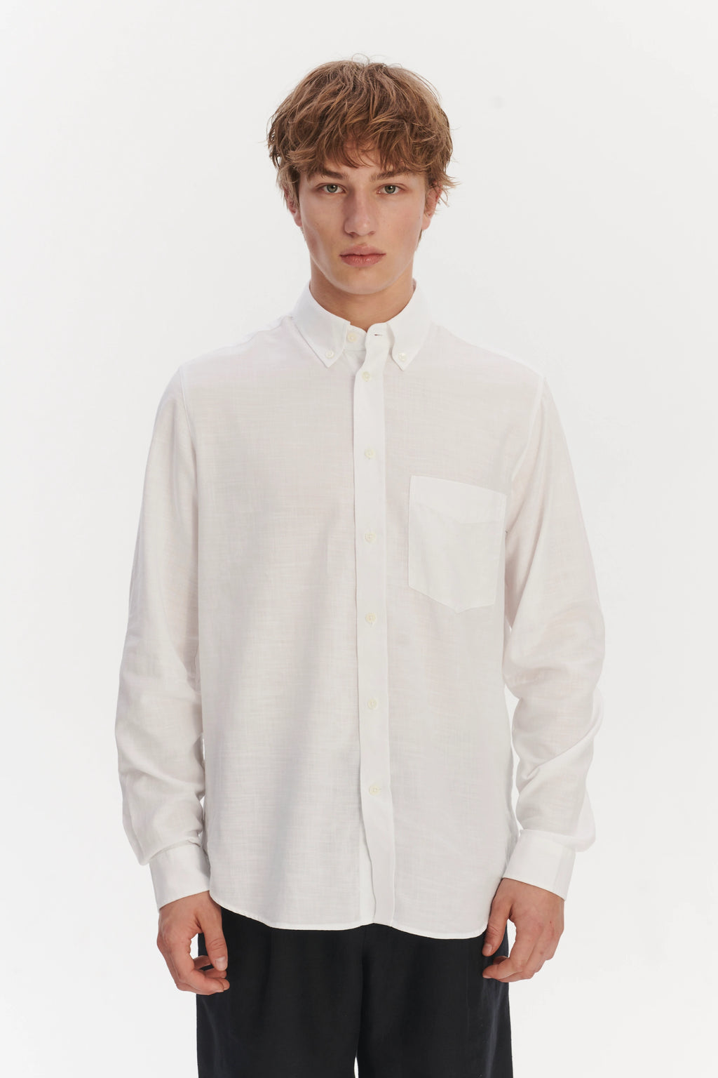 Button Down Shirt in an Airy White Organic Italian Cotton