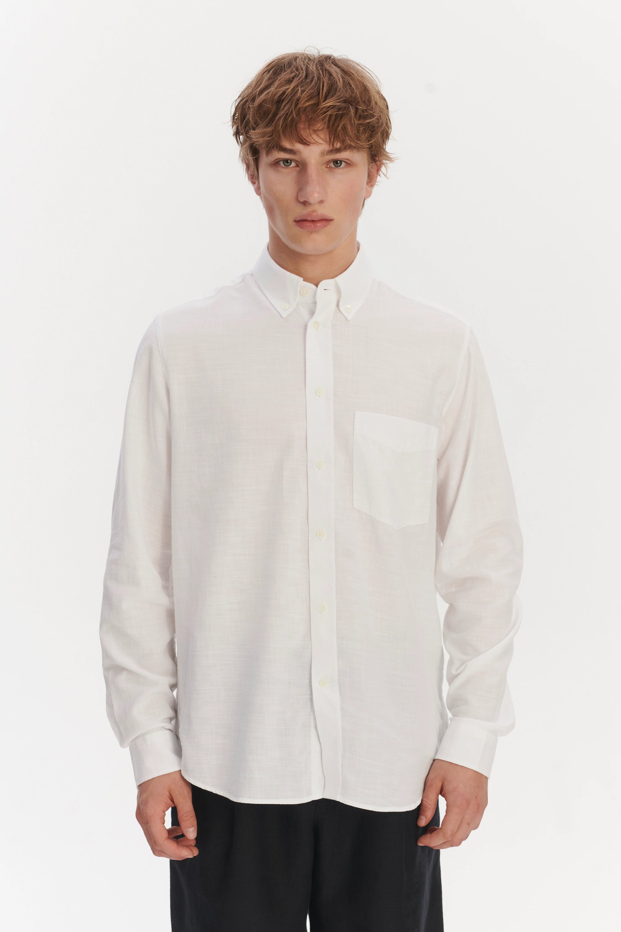 Button Down Shirt in an Airy White Organic Italian Cotton