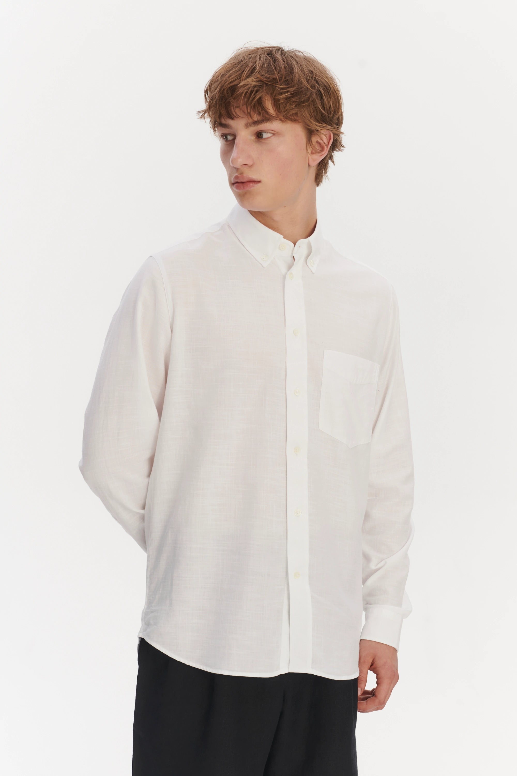 Button Down Shirt in an Airy White Organic Italian Cotton