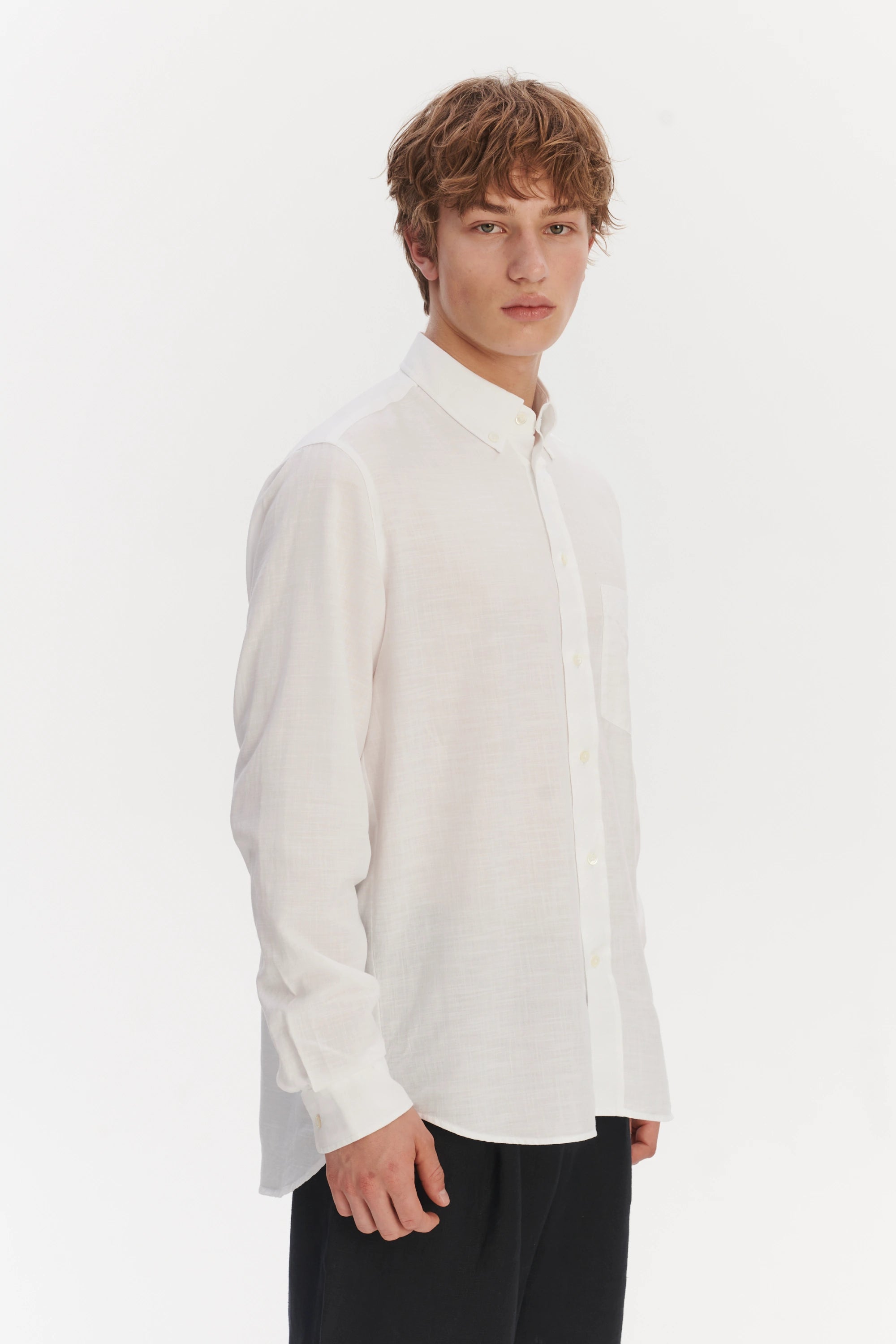 Button Down Shirt in an Airy White Organic Italian Cotton