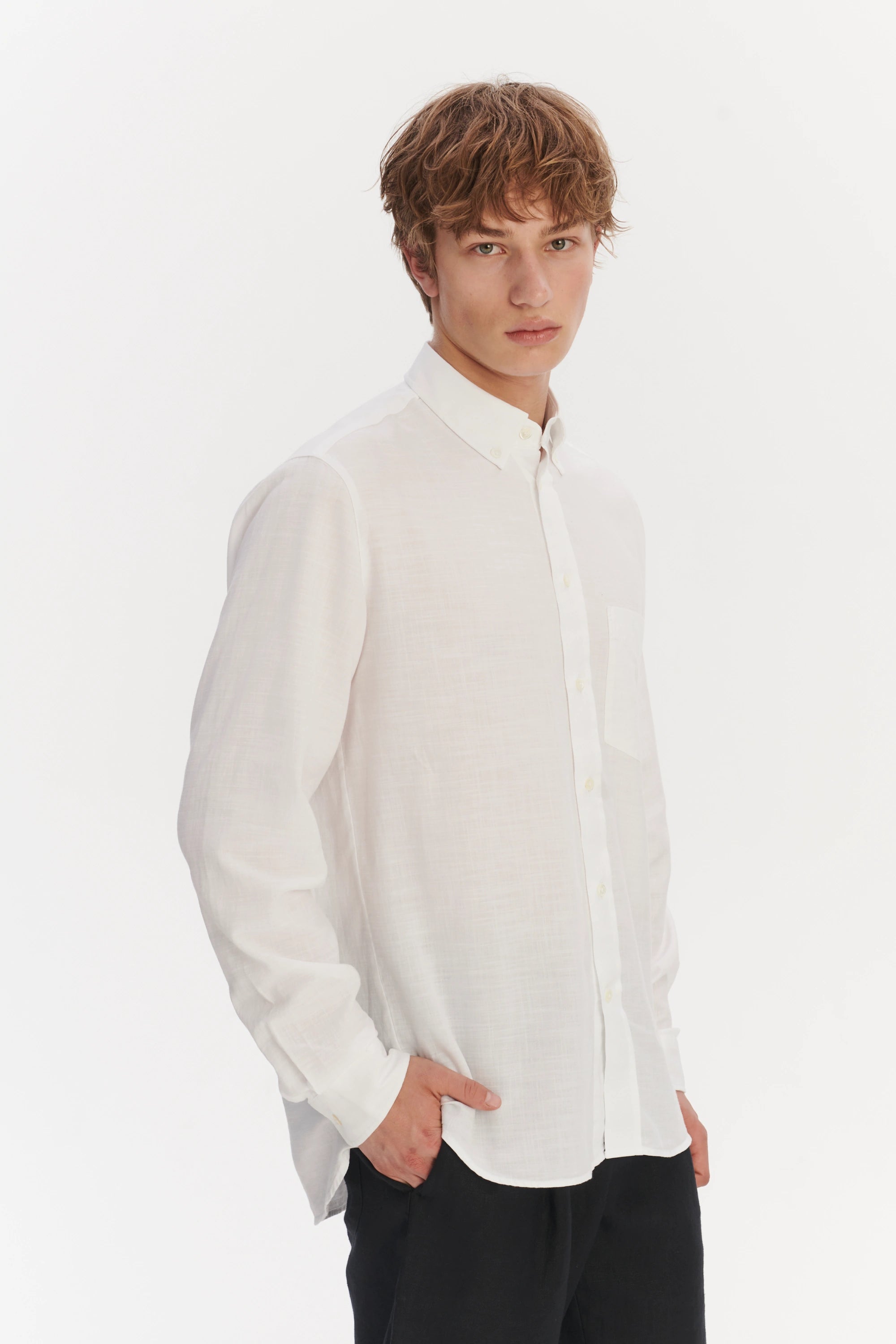 Button Down Shirt in an Airy White Organic Italian Cotton