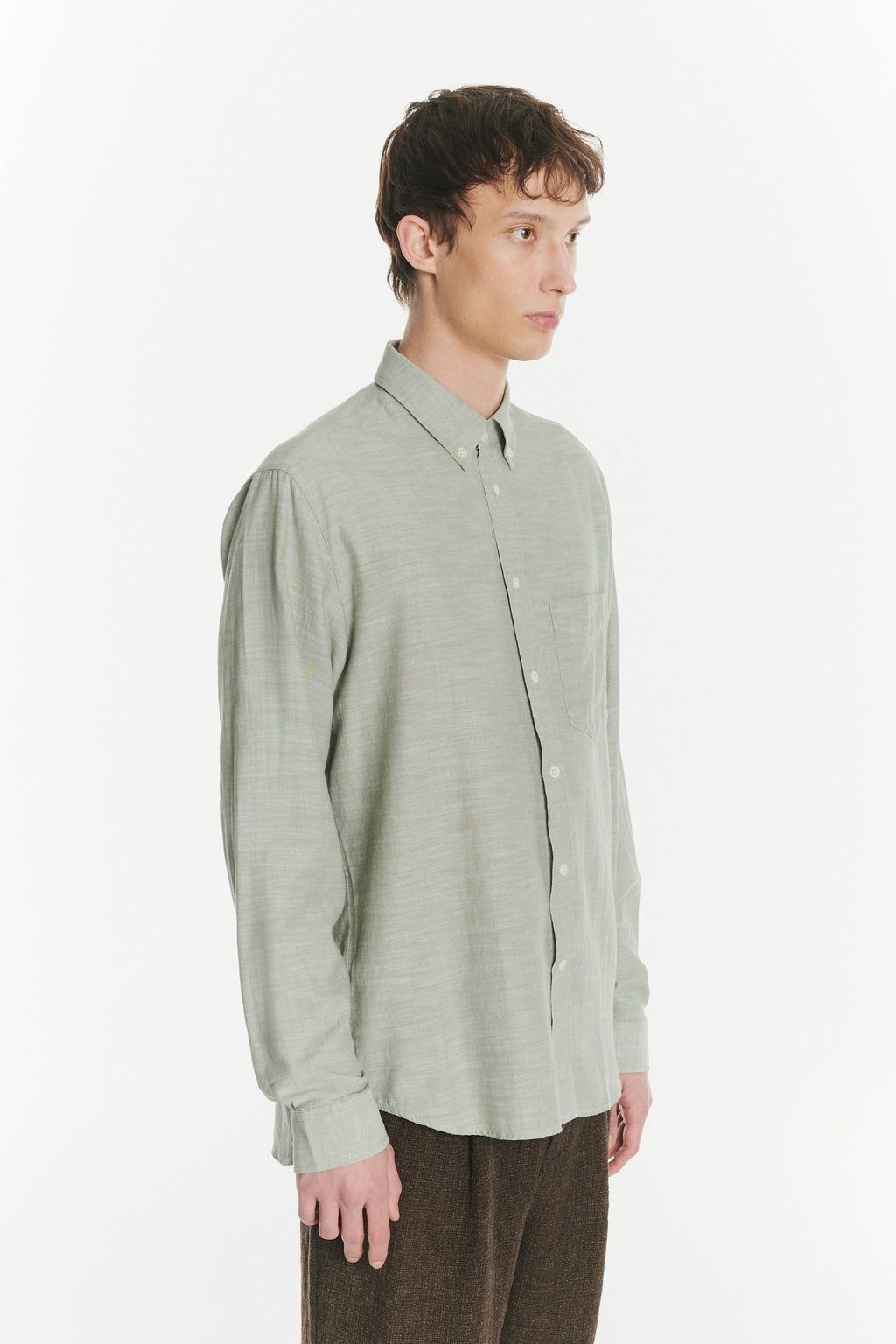 Button Down Shirt in an Airy Olive Green Italian Recycled Cotton