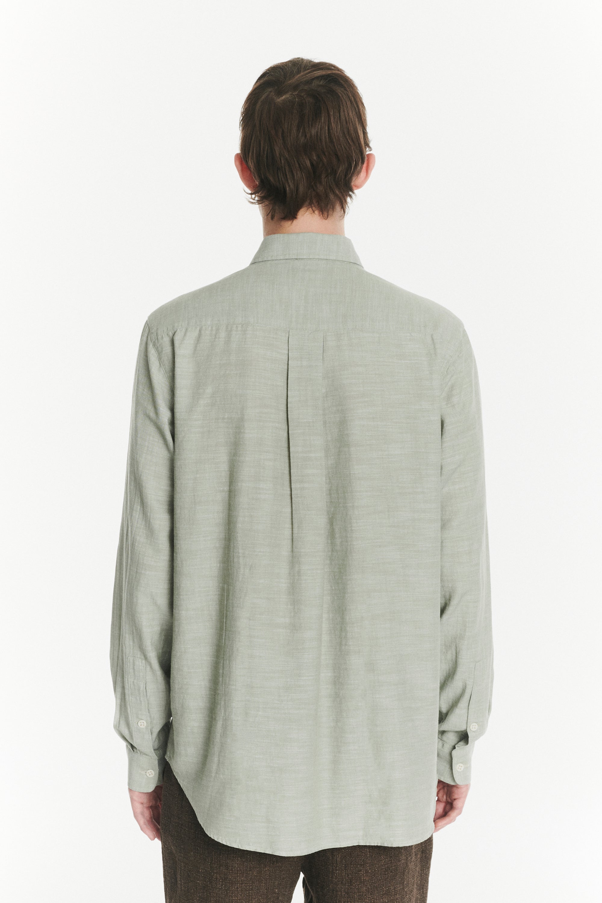 Button Down Shirt in an Airy Olive Green Italian Recycled Cotton