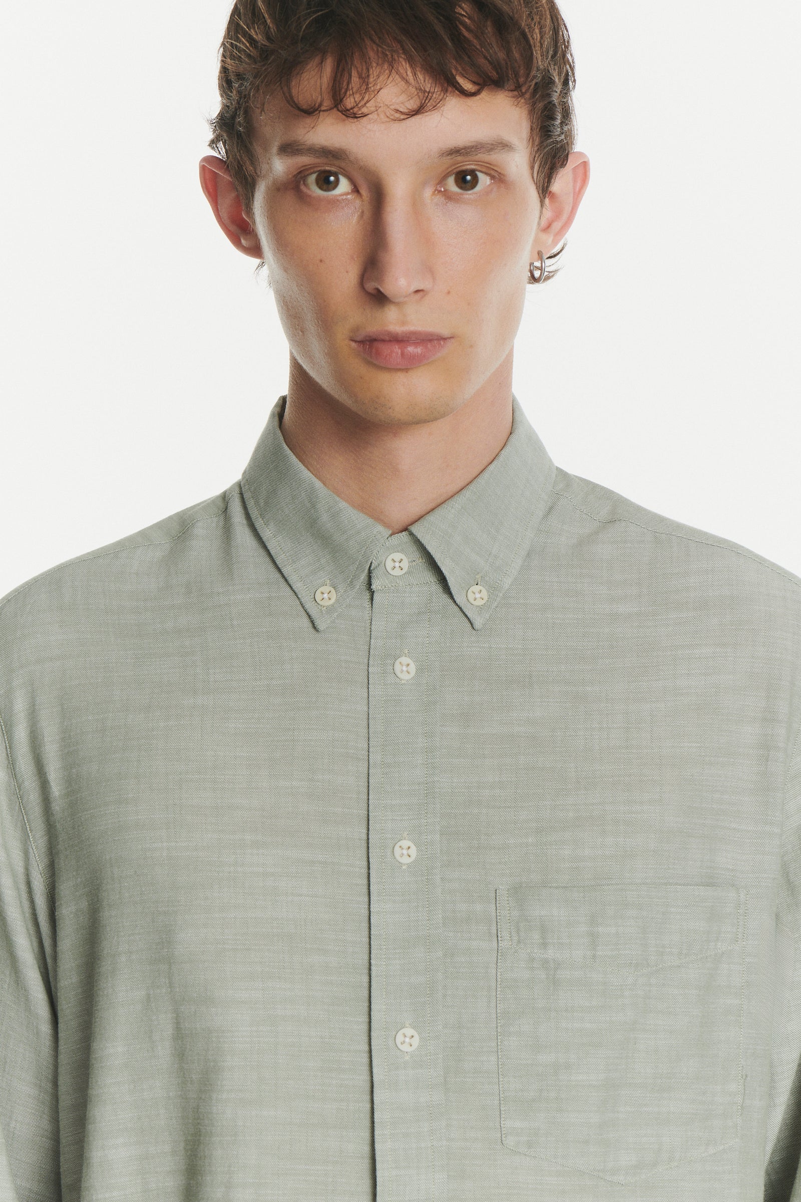 Button Down Shirt in an Airy Olive Green Italian Recycled Cotton