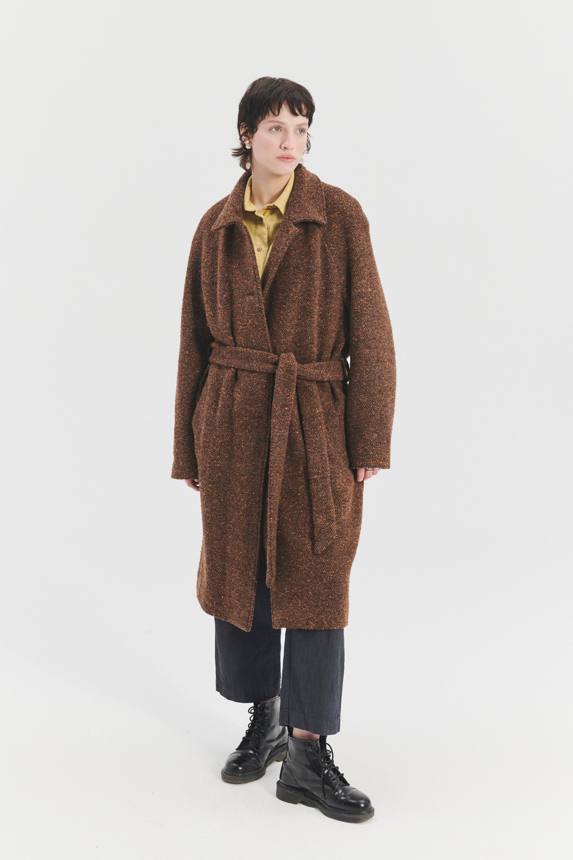 Raglan Coat in a Brown and Orange Italian Virgin Wool with MEIDA Thermo Insulation