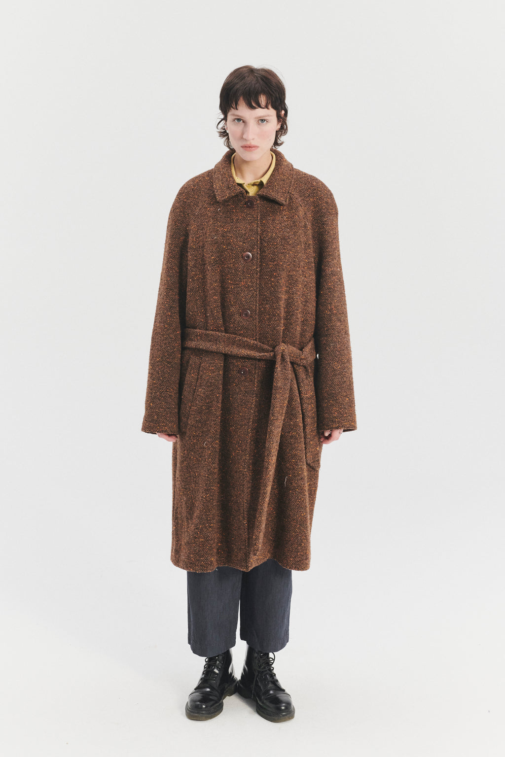 Raglan Coat in a Brown and Orange Italian Virgin Wool with MEIDA Thermo Insulation