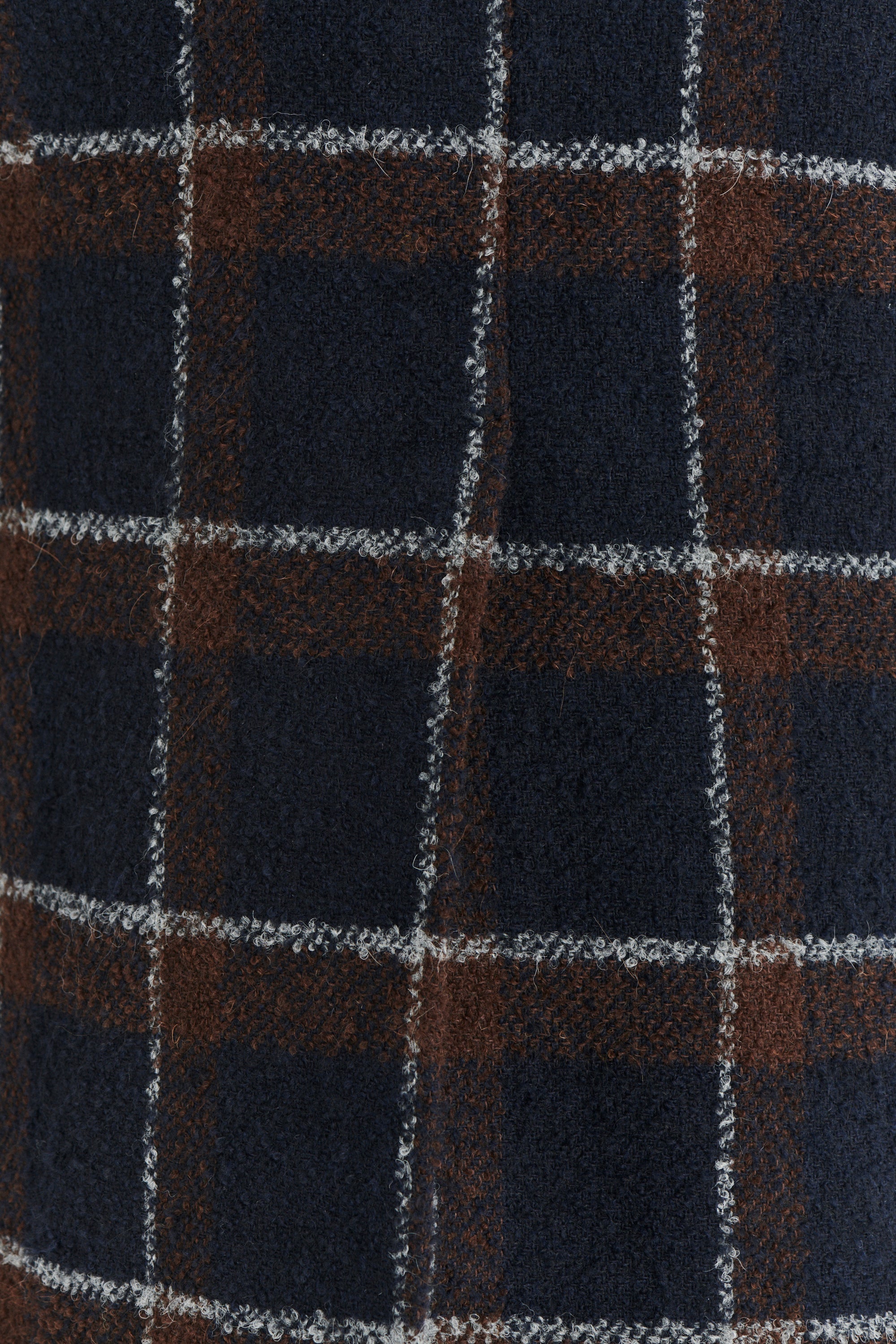 Raglan Coat in a Brown and Navy Chequered Italian Virgin and Alpaca Bouclé Wool and MEIDA Thermo Insulation
