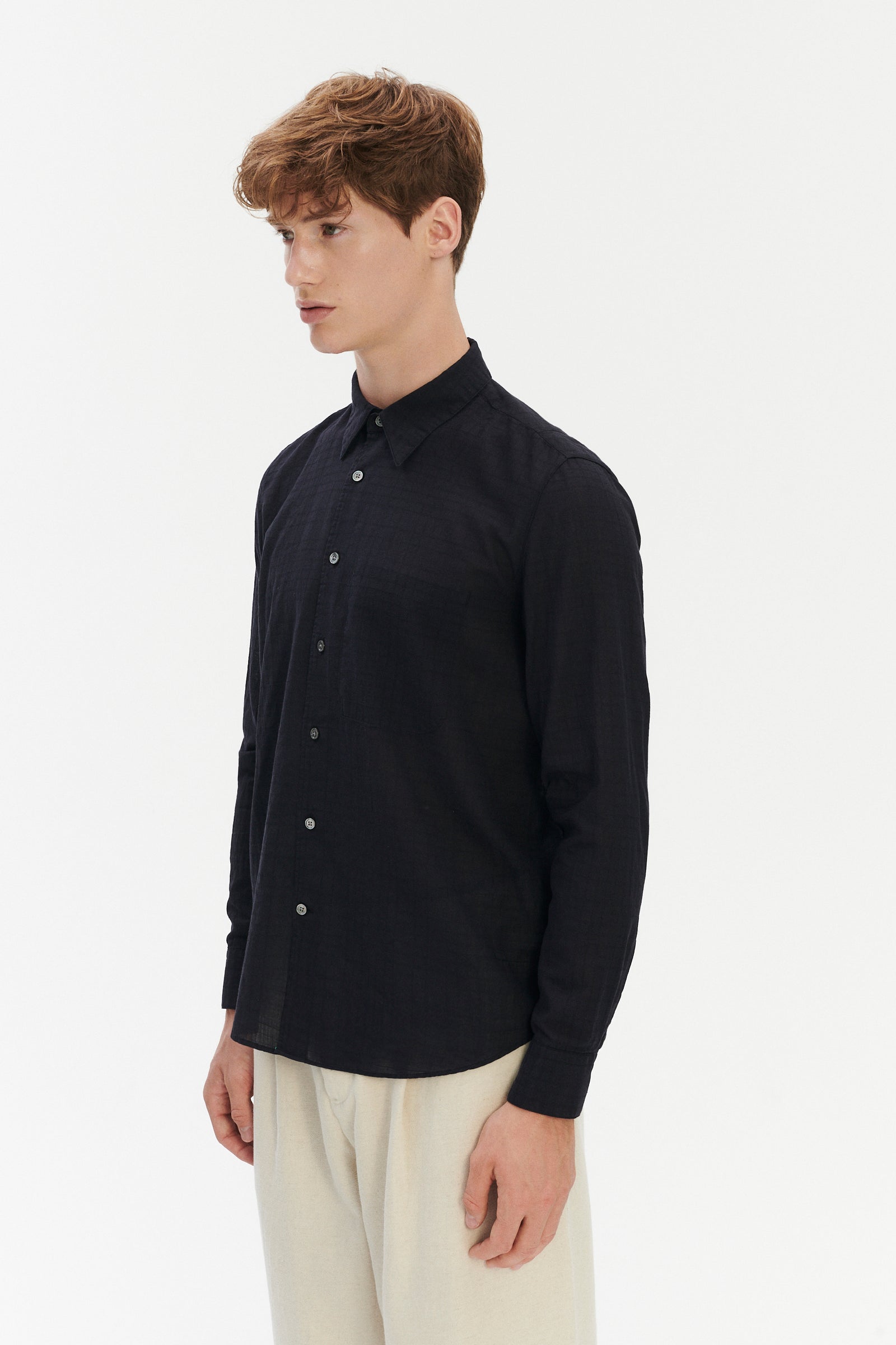 Feel Good Shirt in a Profound Black Italian Dobby Cotton