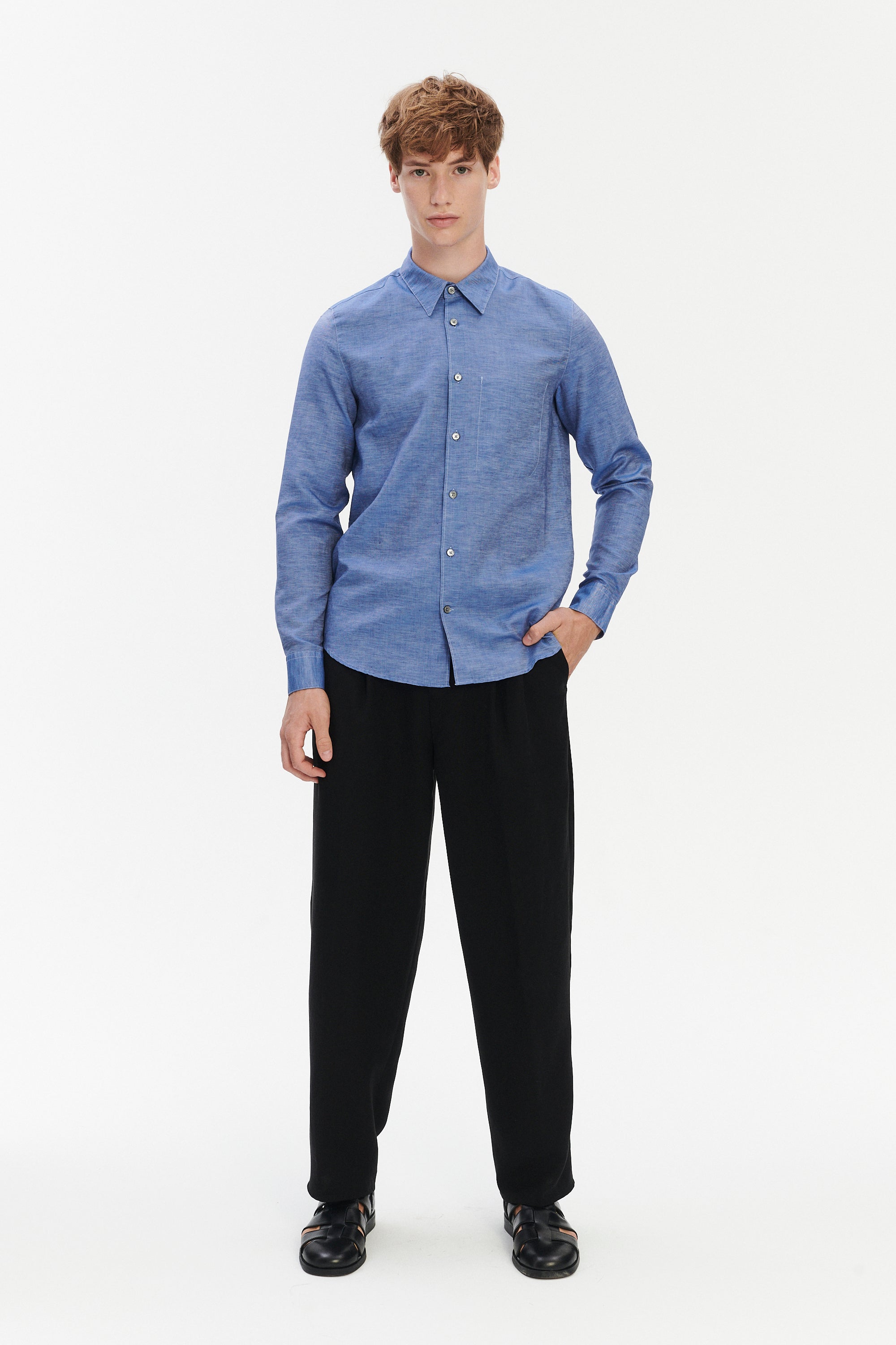 Feel Good Shirt in a Blend of Cotton and Linen - Blue