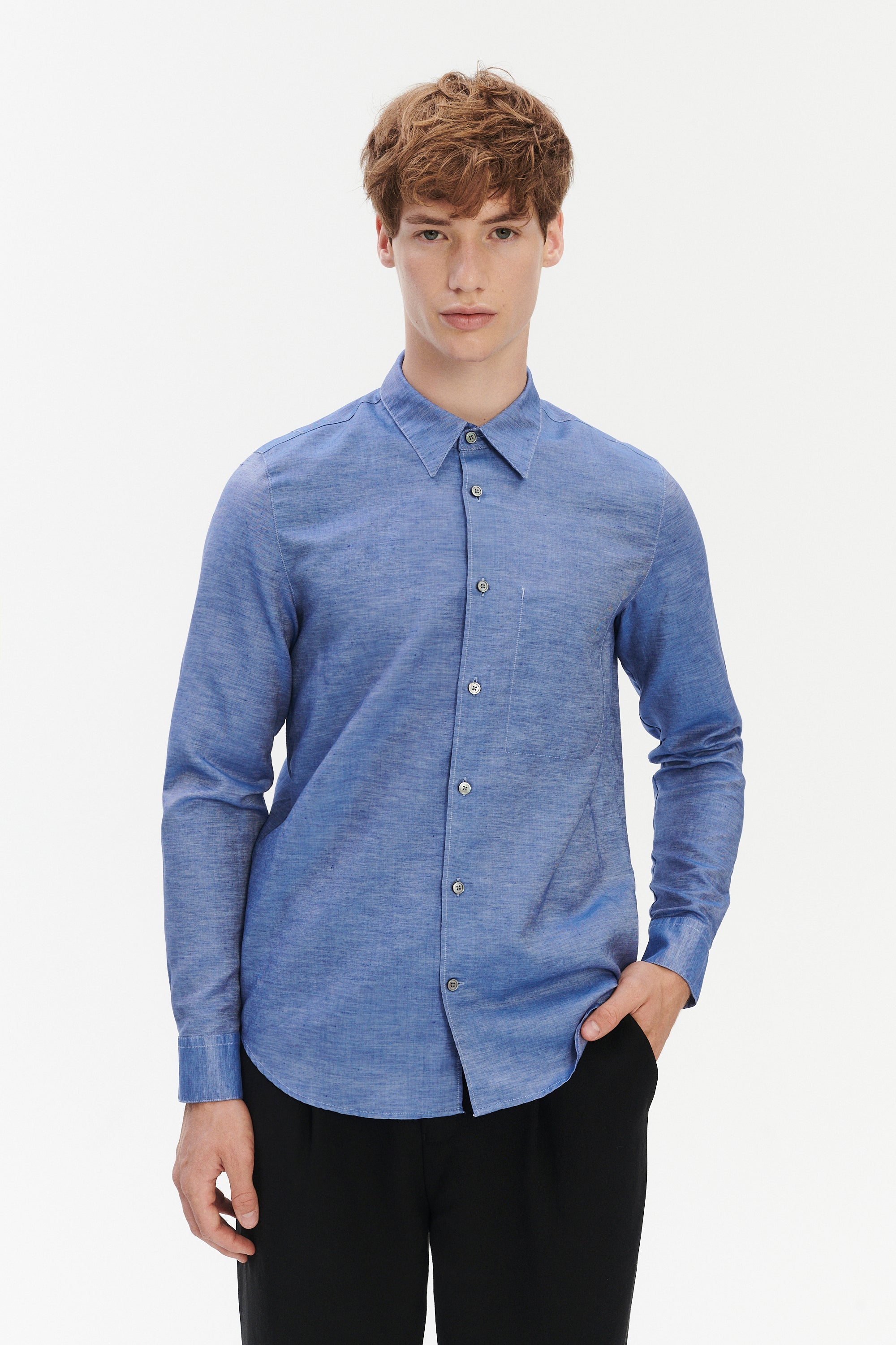 Feel Good Shirt in a Blend of Cotton and Linen - Blue