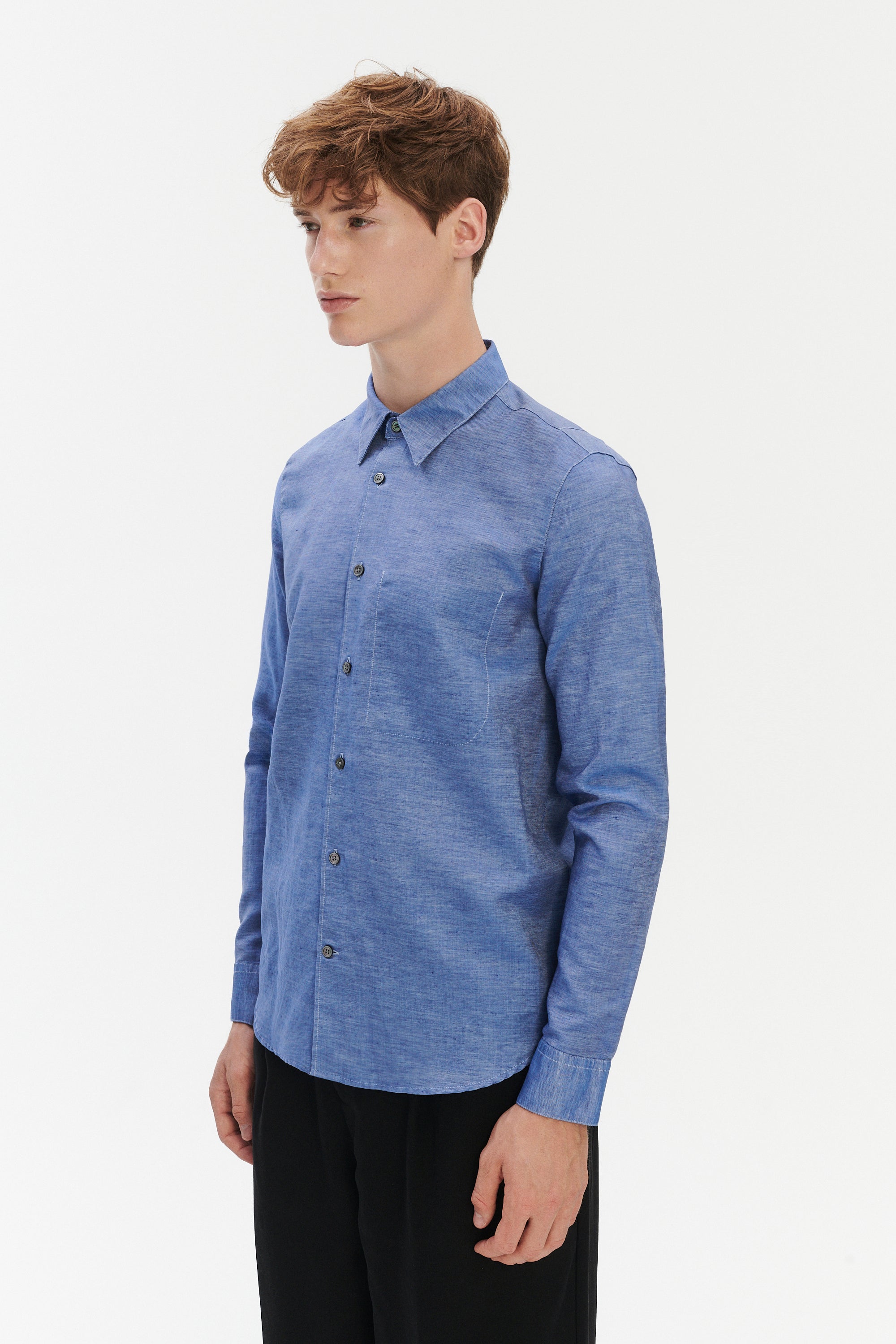 Feel Good Shirt in a Blend of Cotton and Linen - Blue