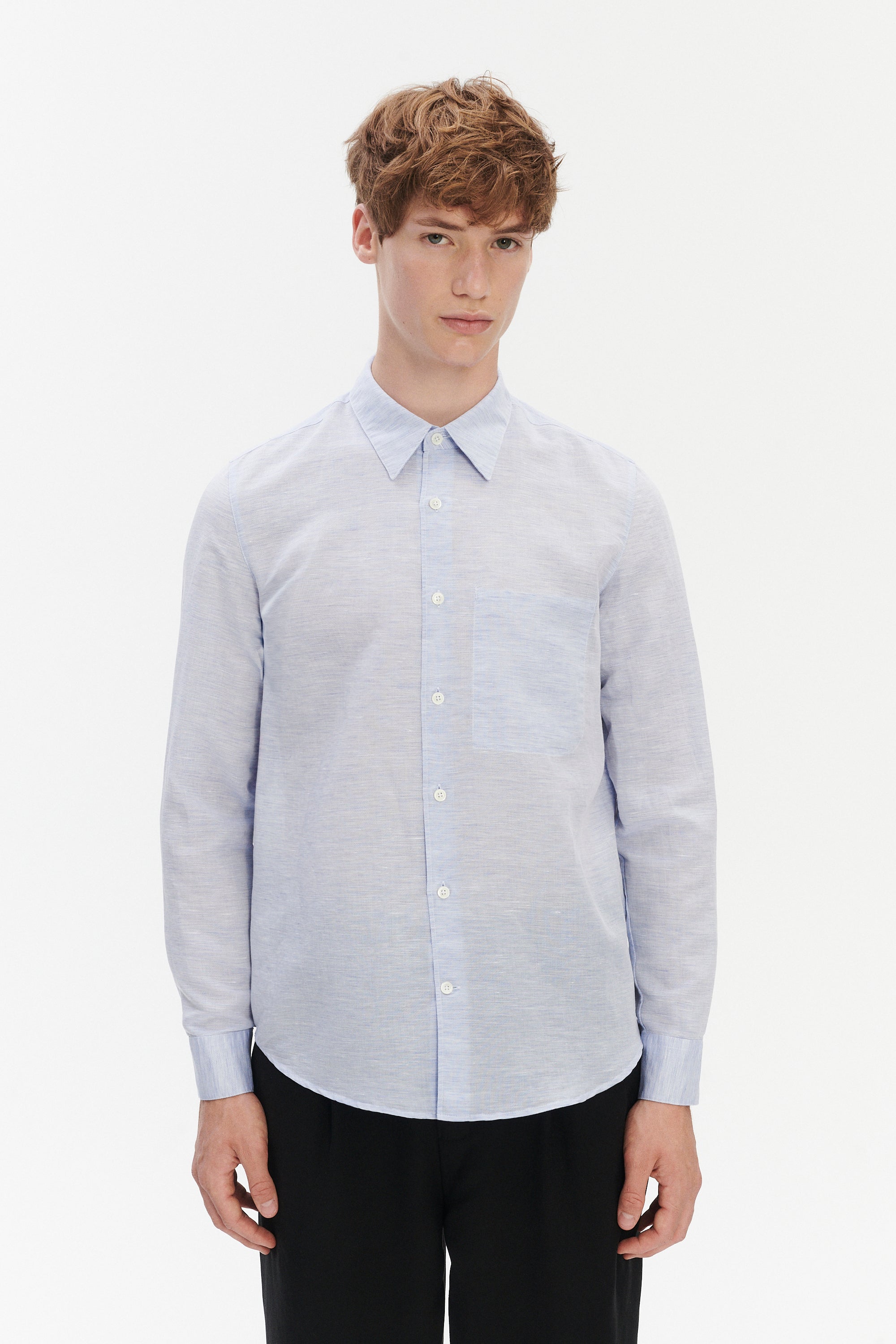 Feel Good Shirt in a Blend of Cotton and Linen - Light Blue