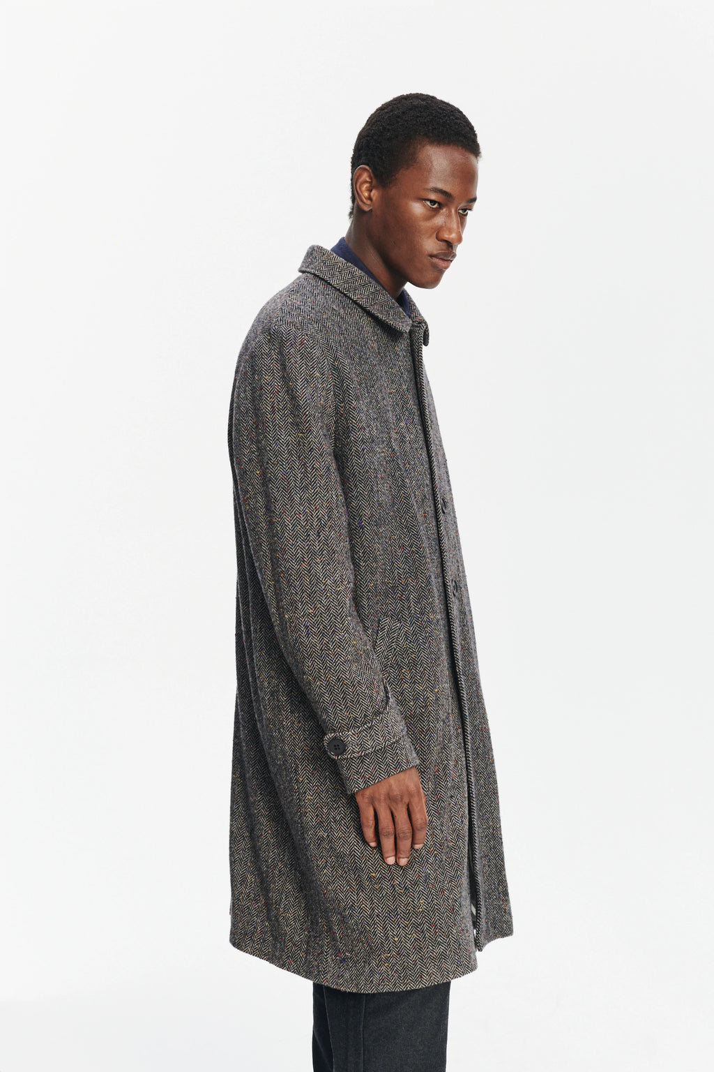 Winter Coat in a Grey and Black Italian Virgin Wool Herringbone Tweed with Meida Thermo Insulation