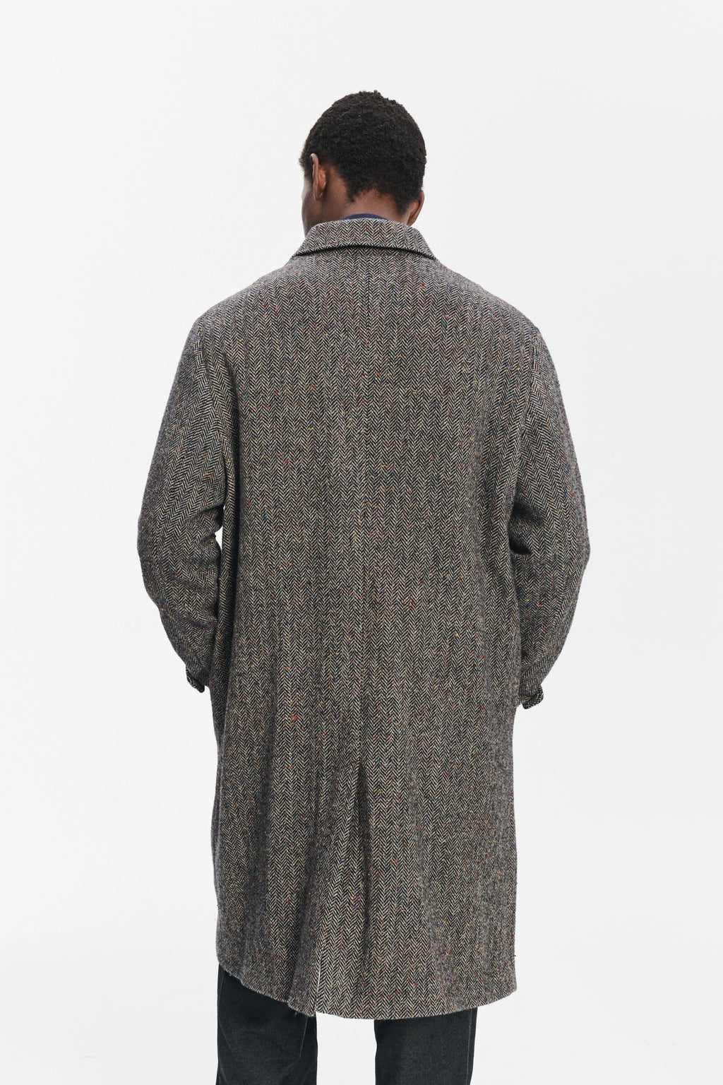 Winter Coat in a Grey and Black Italian Virgin Wool Herringbone Tweed with Meida Thermo Insulation