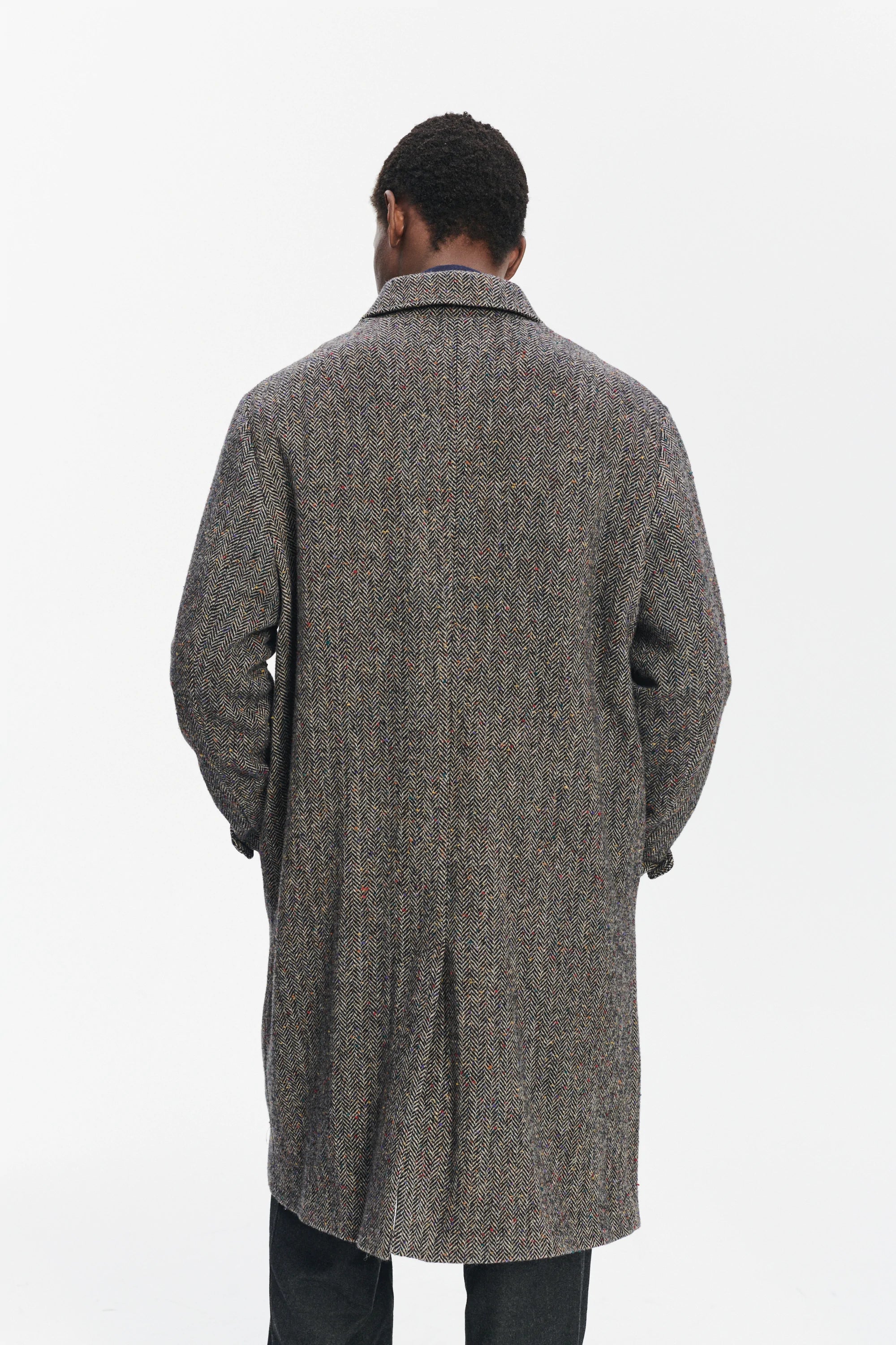 Winter Coat in a Grey and Black Italian Virgin Wool Herringbone Tweed with Meida Thermo Insulation