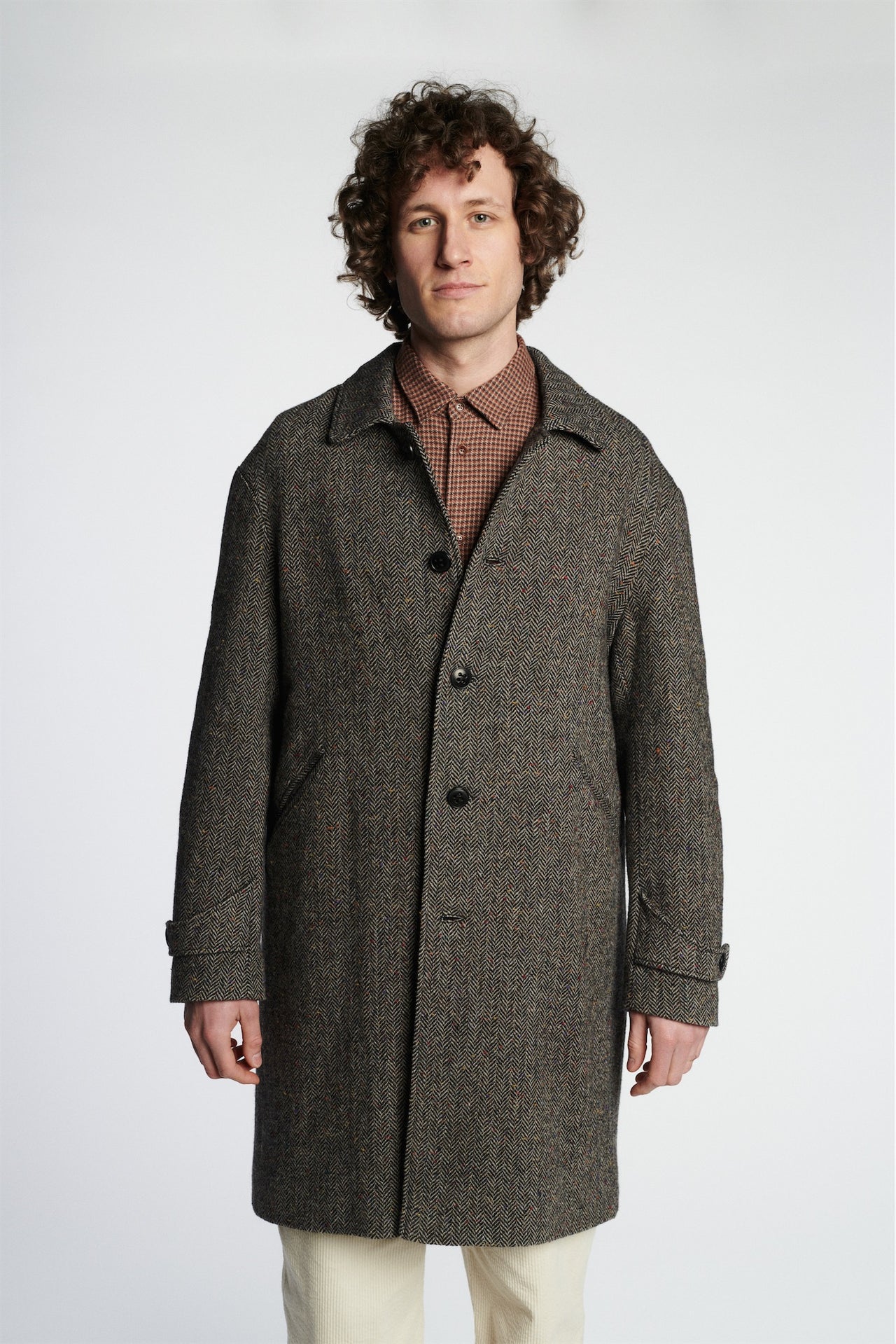 Winter Coat in a Grey and Black Italian Virgin Wool Herringbone Tweed with Meida Thermo Insulation