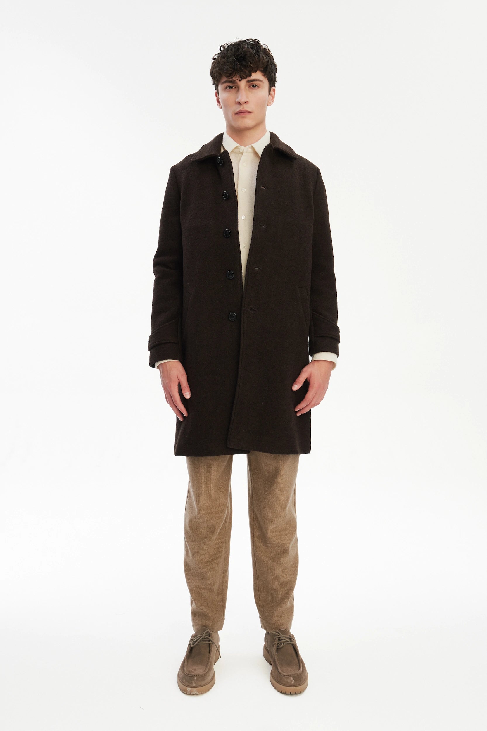 Winter Coat in a Dark Chocolate Italian Boiled Wool with MEIDA Thermo Insulation