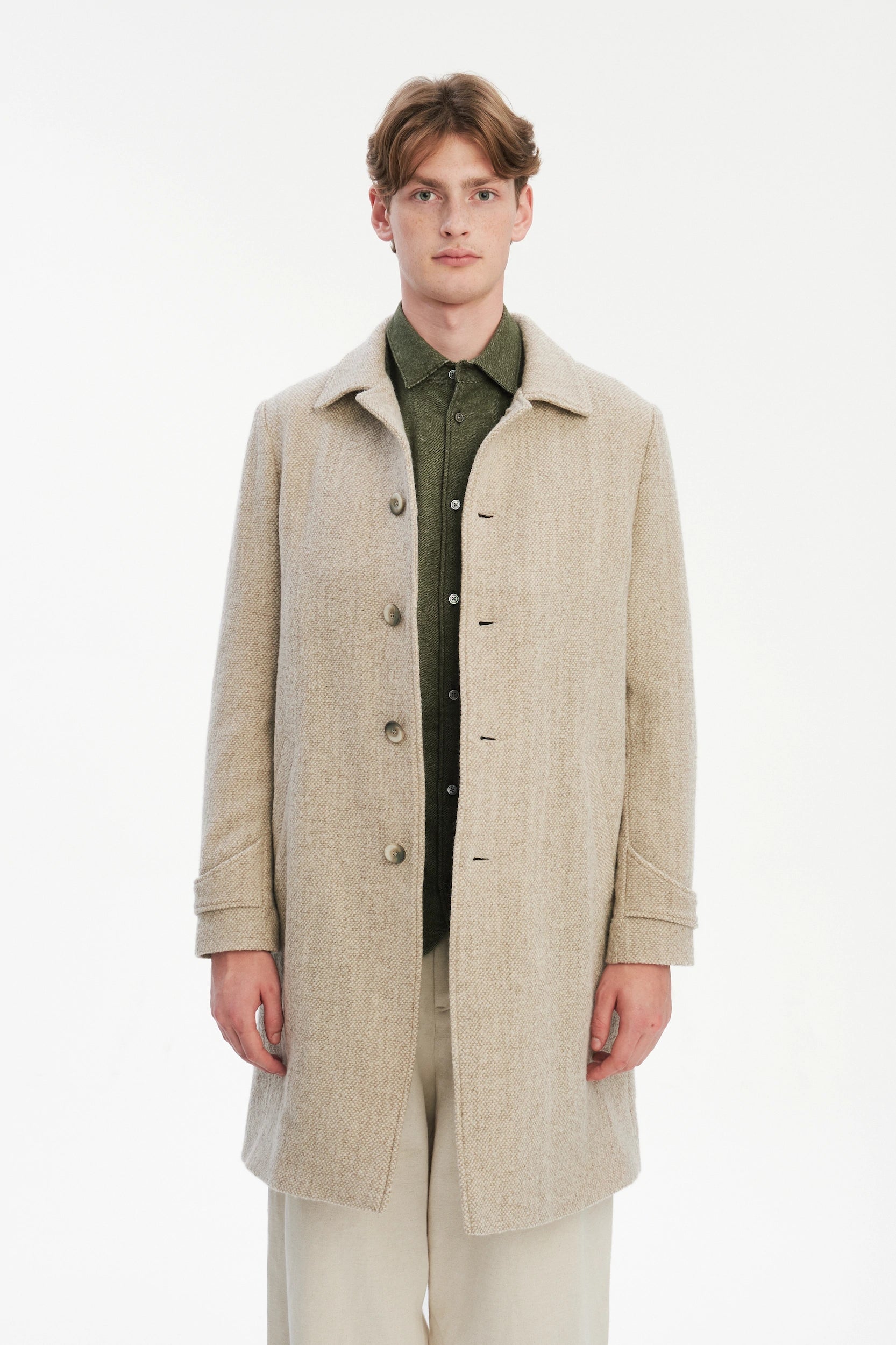 Winter Coat in a Beige Japanese Wool with MEIDA Thermo Insulation