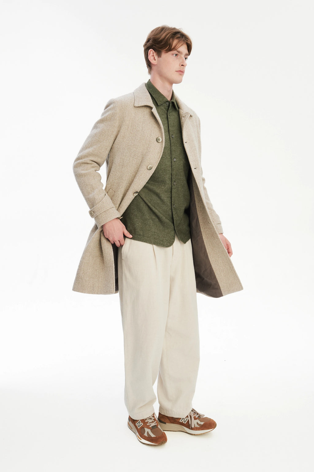 Winter Coat in a Beige Japanese Wool with MEIDA Thermo Insulation