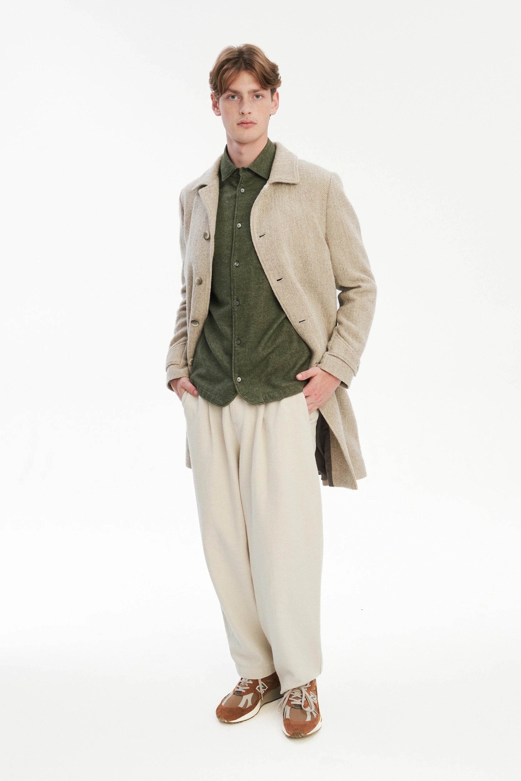 Winter Coat in a Beige Japanese Wool with MEIDA Thermo Insulation