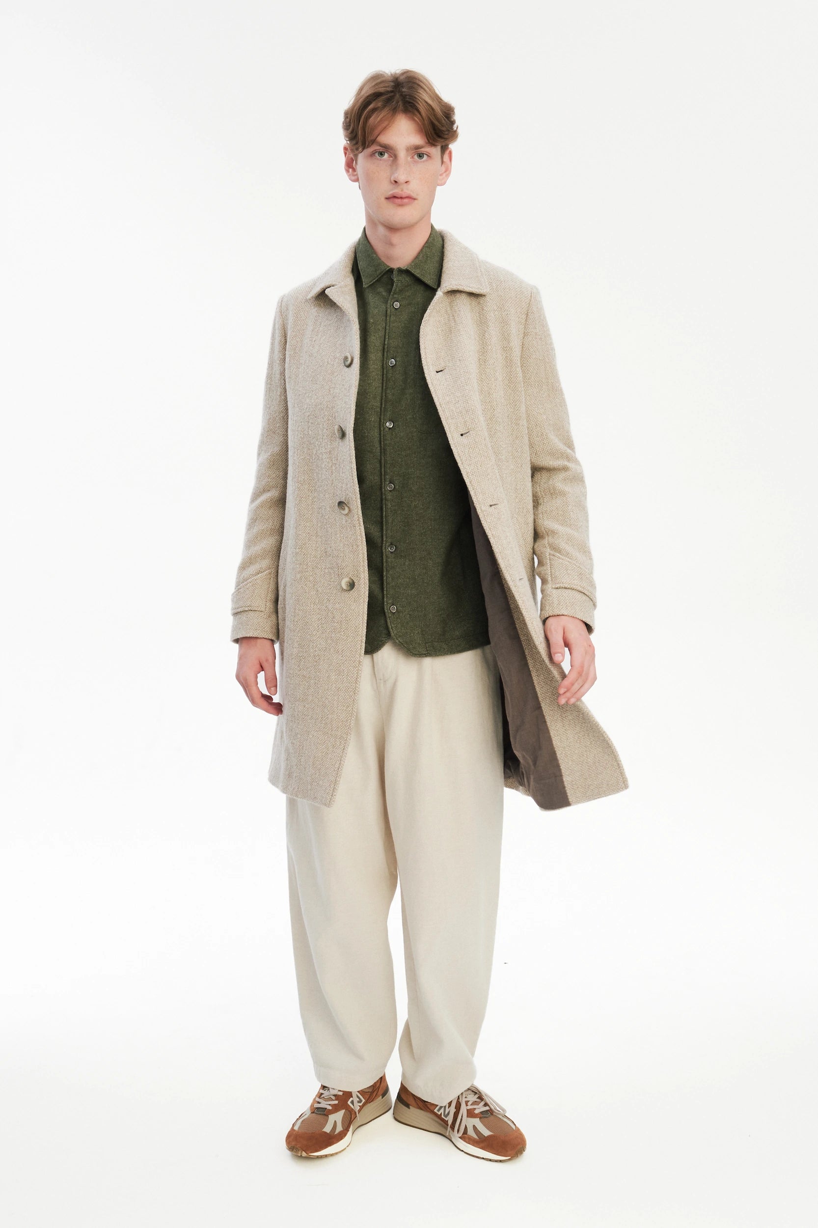 Winter Coat in a Beige Japanese Wool with MEIDA Thermo Insulation