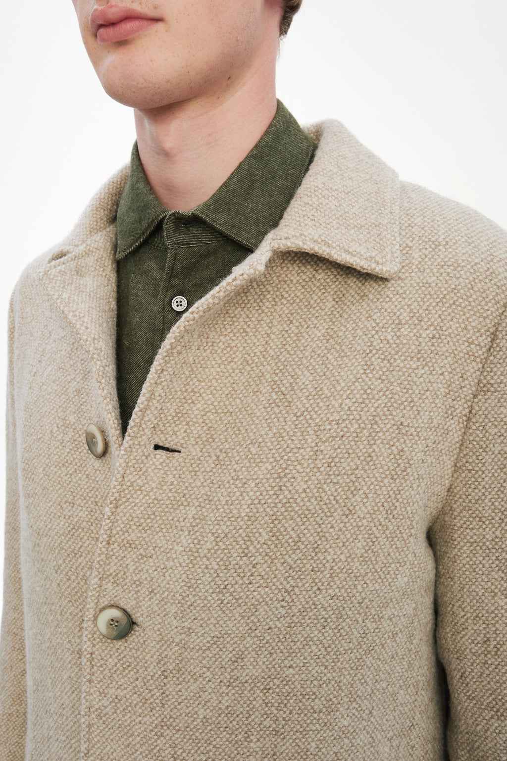 Winter Coat in a Beige Japanese Wool with MEIDA Thermo Insulation
