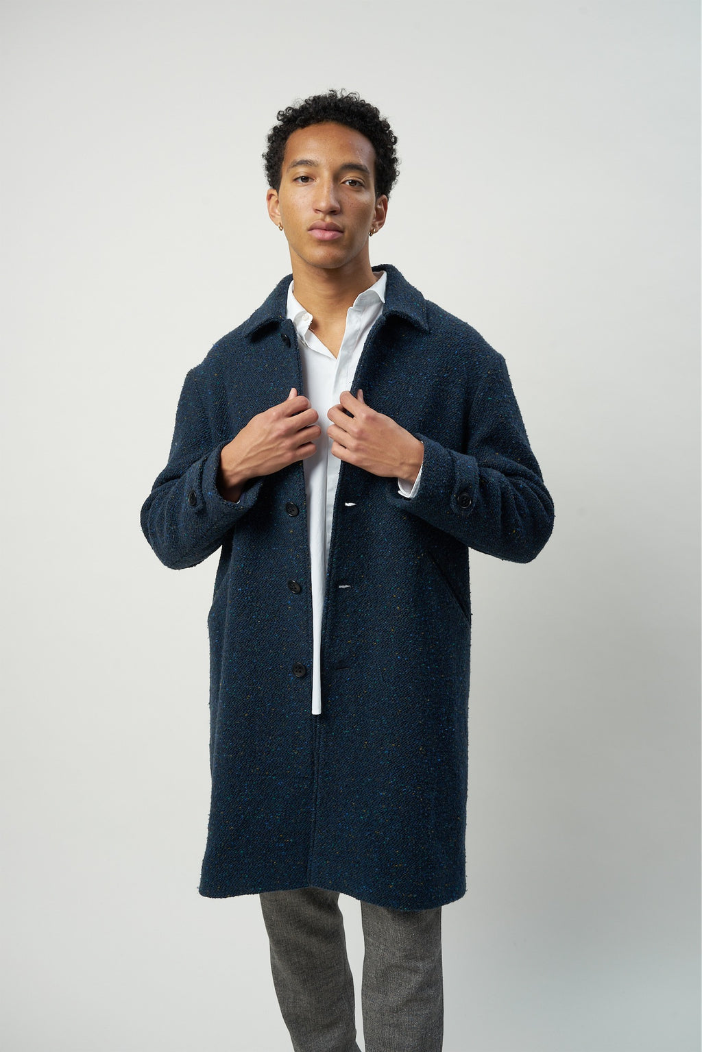 Winter Coat in Navy Italian Virgin Wool with MEIDA Thermo Insulation