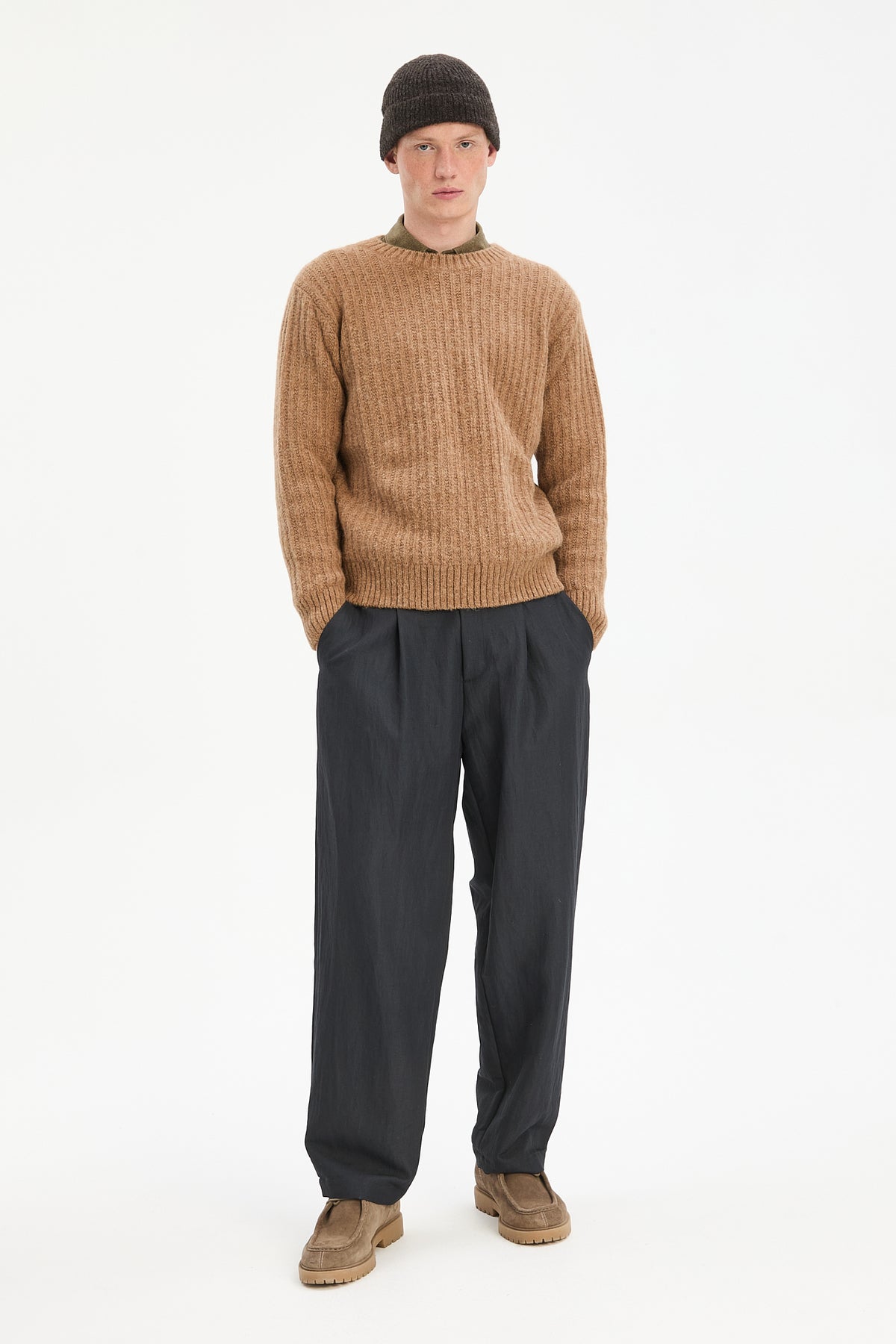 Crewneck Sweater in a Rusty Beige Extra Soft Italian Alpaca & Lambs Wool
