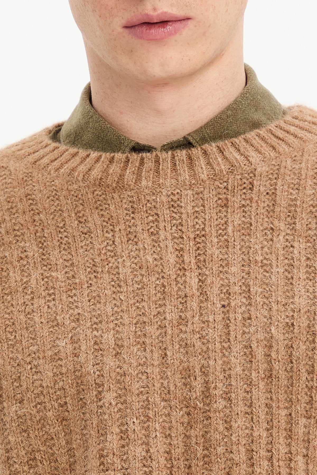 Crewneck Sweater in a Rusty Beige Extra Soft Italian Alpaca & Lambs Wool