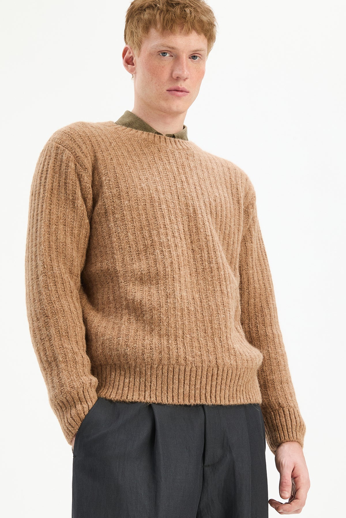 Crewneck Sweater in a Rusty Beige Extra Soft Italian Alpaca & Lambs Wool
