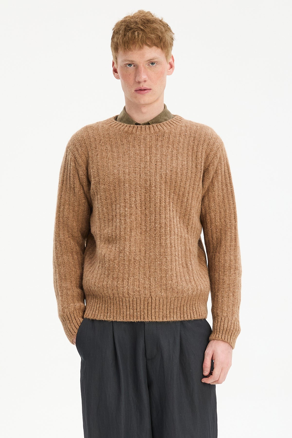 Crewneck Sweater in a Rusty Beige Extra Soft Italian Alpaca & Lambs Wool