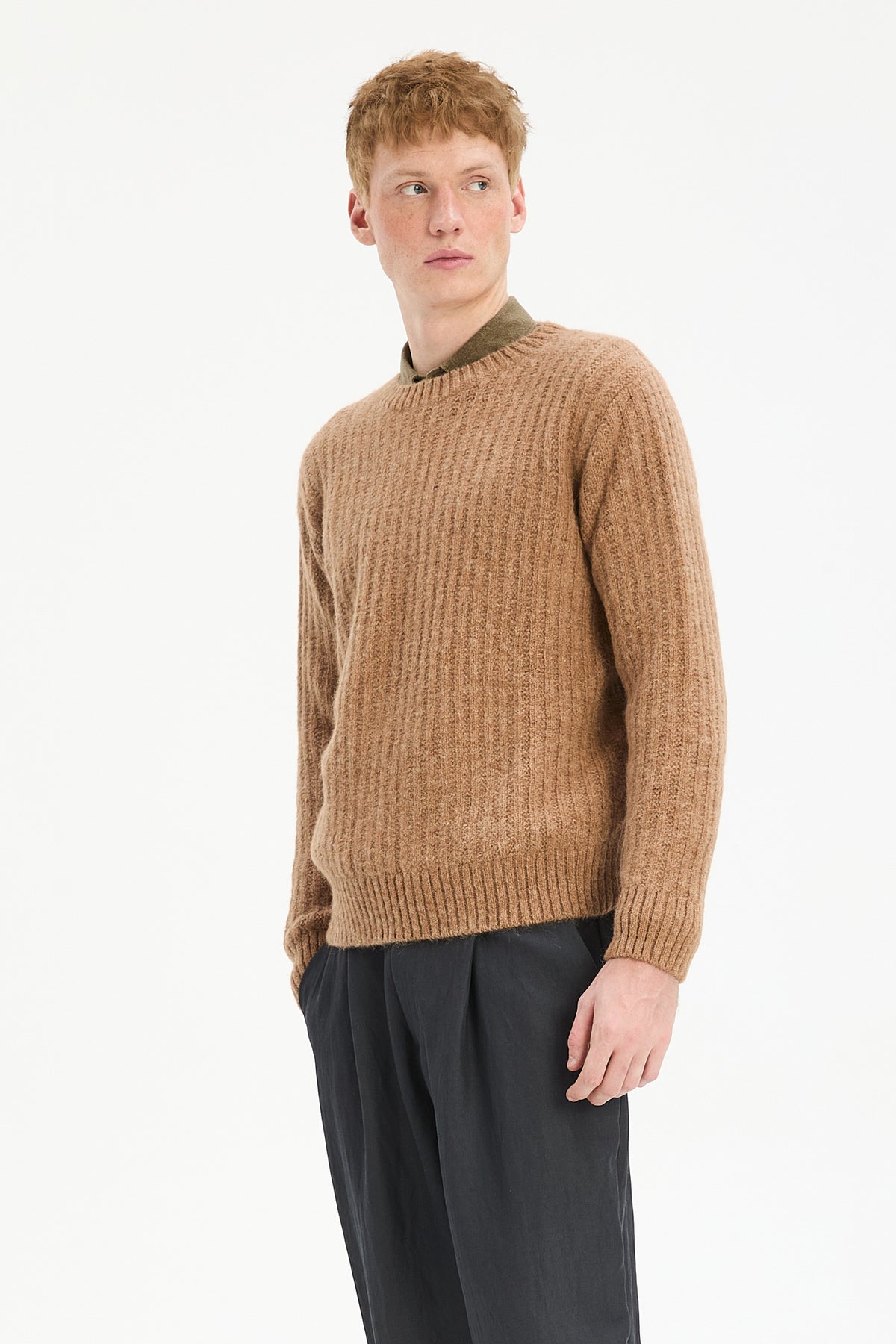 Crewneck Sweater in a Rusty Beige Extra Soft Italian Alpaca & Lambs Wool