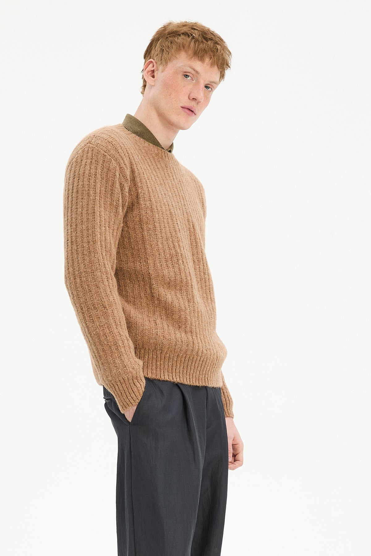 Crewneck Sweater in a Rusty Beige Extra Soft Italian Alpaca & Lambs Wool