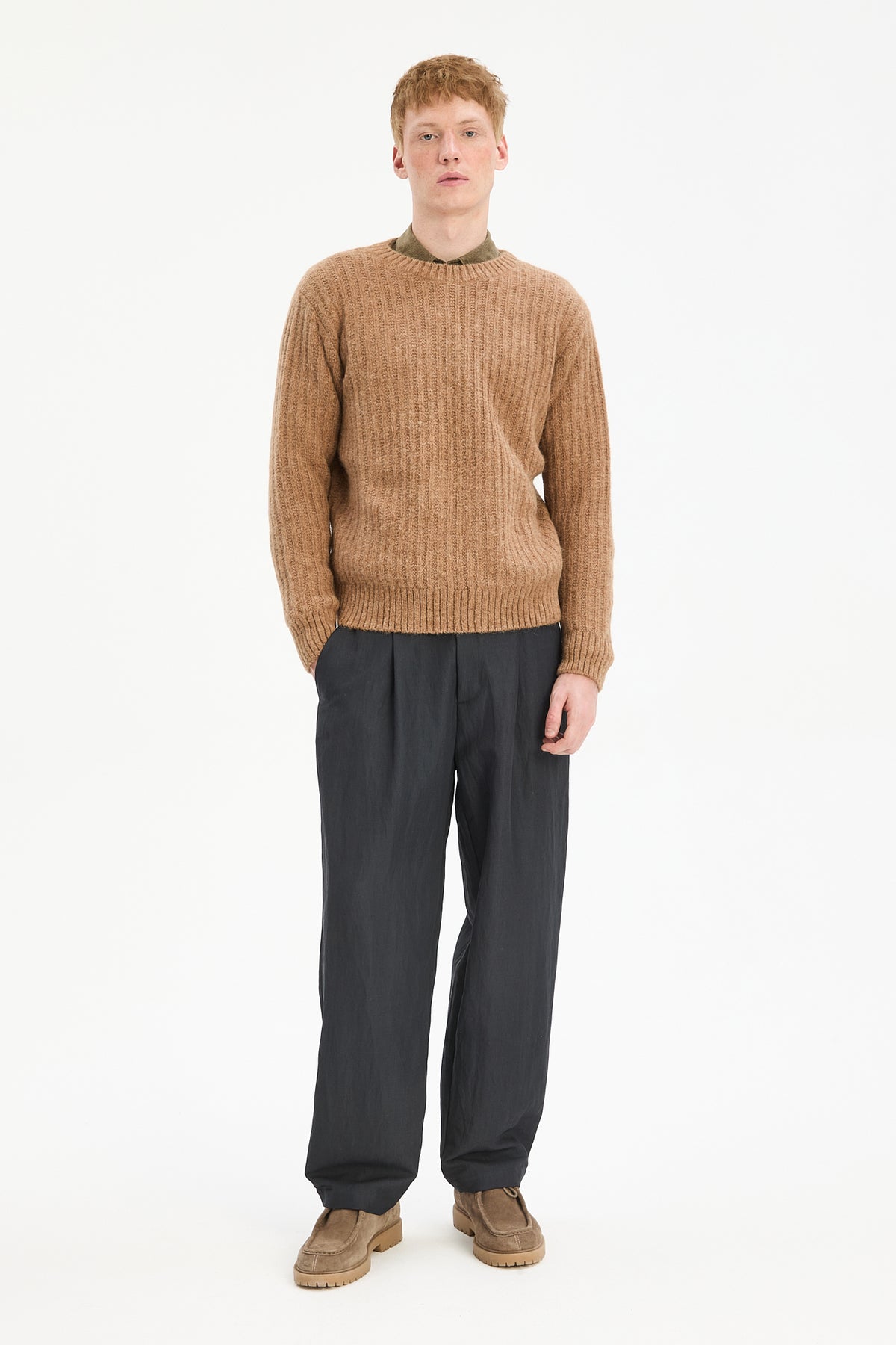 Crewneck Sweater in a Rusty Beige Extra Soft Italian Alpaca & Lambs Wool