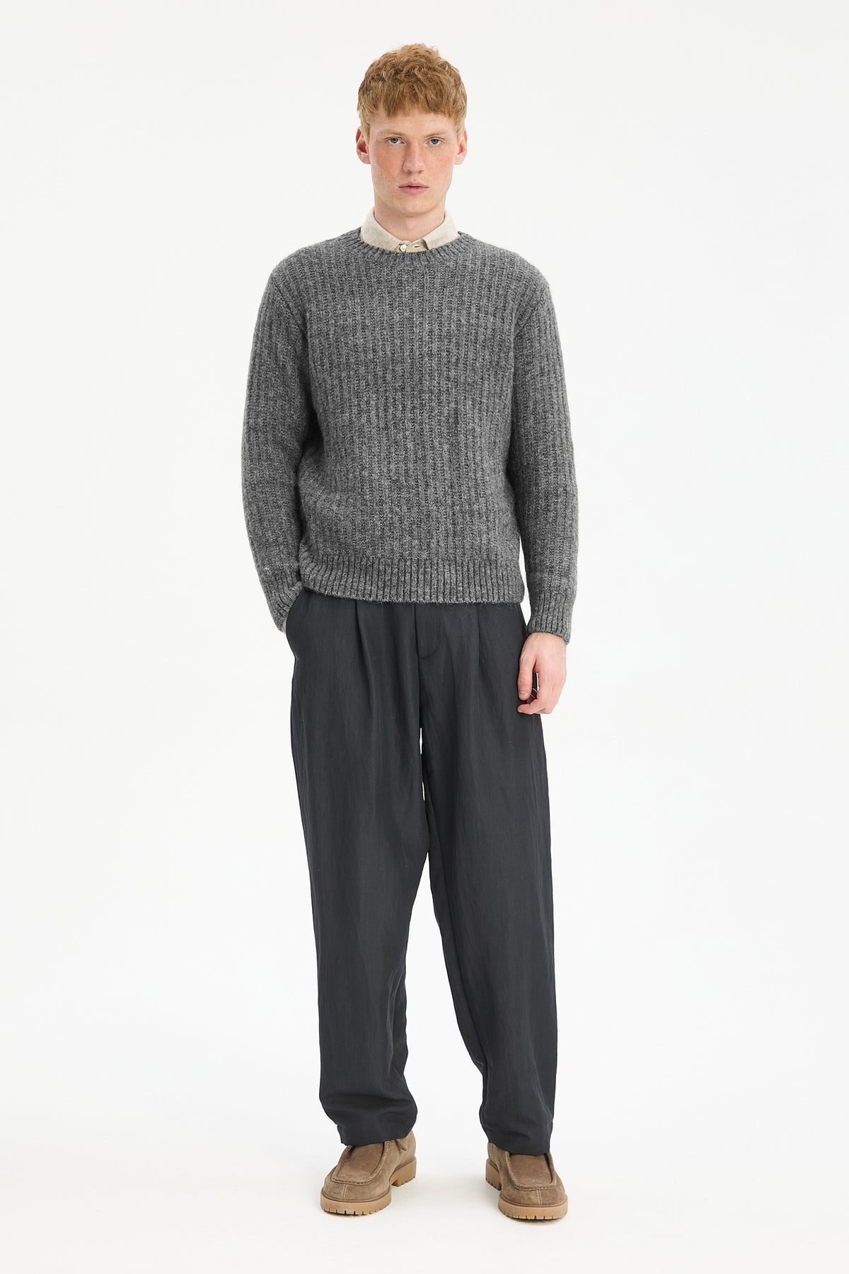 Crewneck Sweater in Baby Alpaca & Lambs Wool - Grey