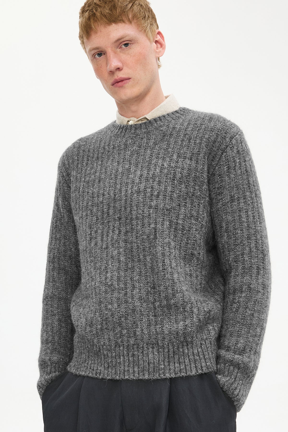 Crewneck Sweater in Baby Alpaca & Lambs Wool - Grey