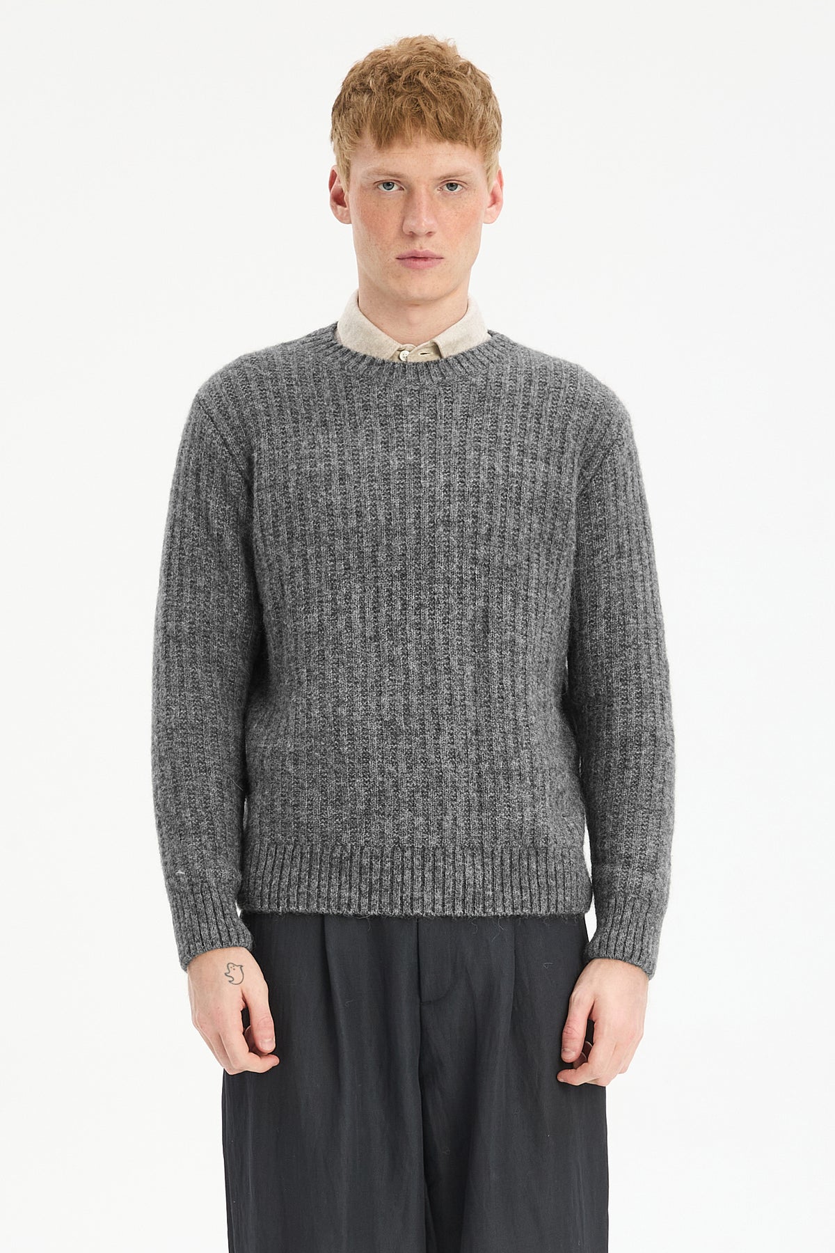 Crewneck Sweater in Baby Alpaca & Lambs Wool - Grey