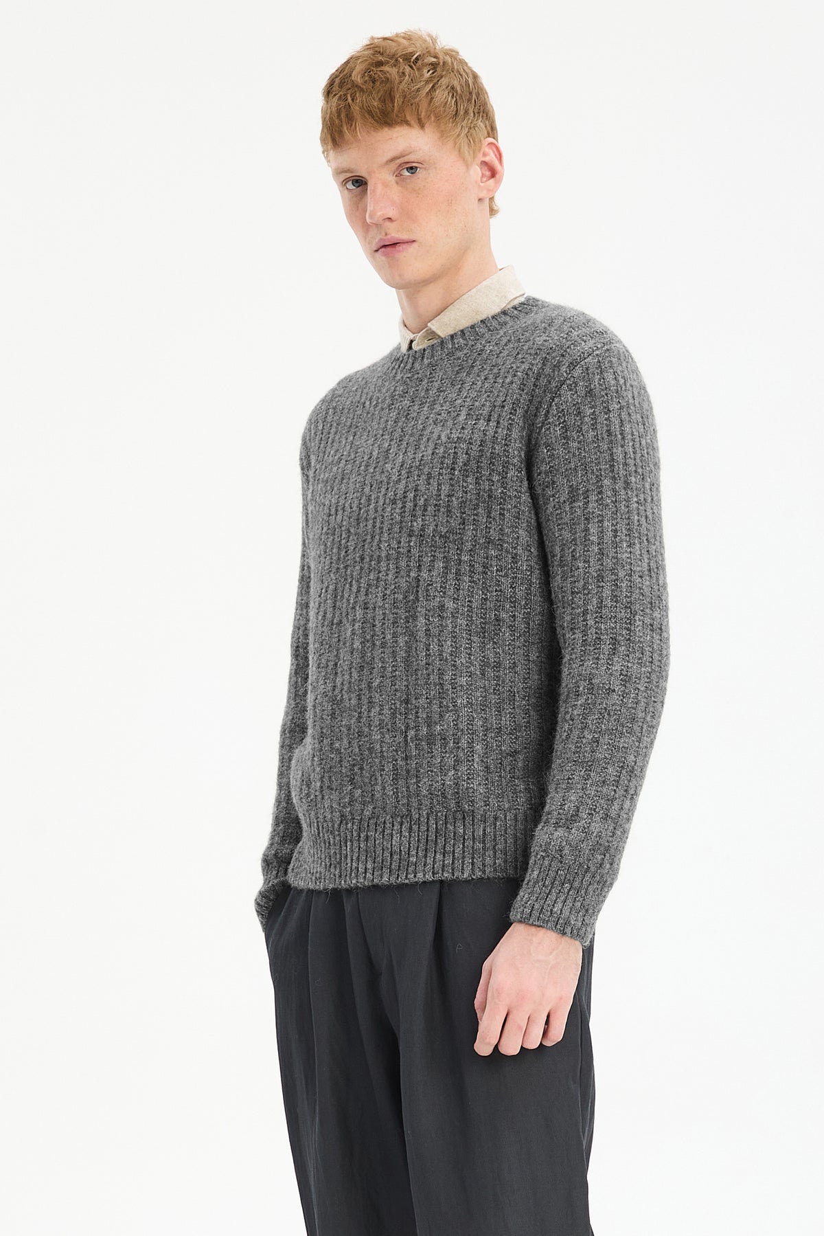 Crewneck Sweater in Baby Alpaca & Lambs Wool - Grey