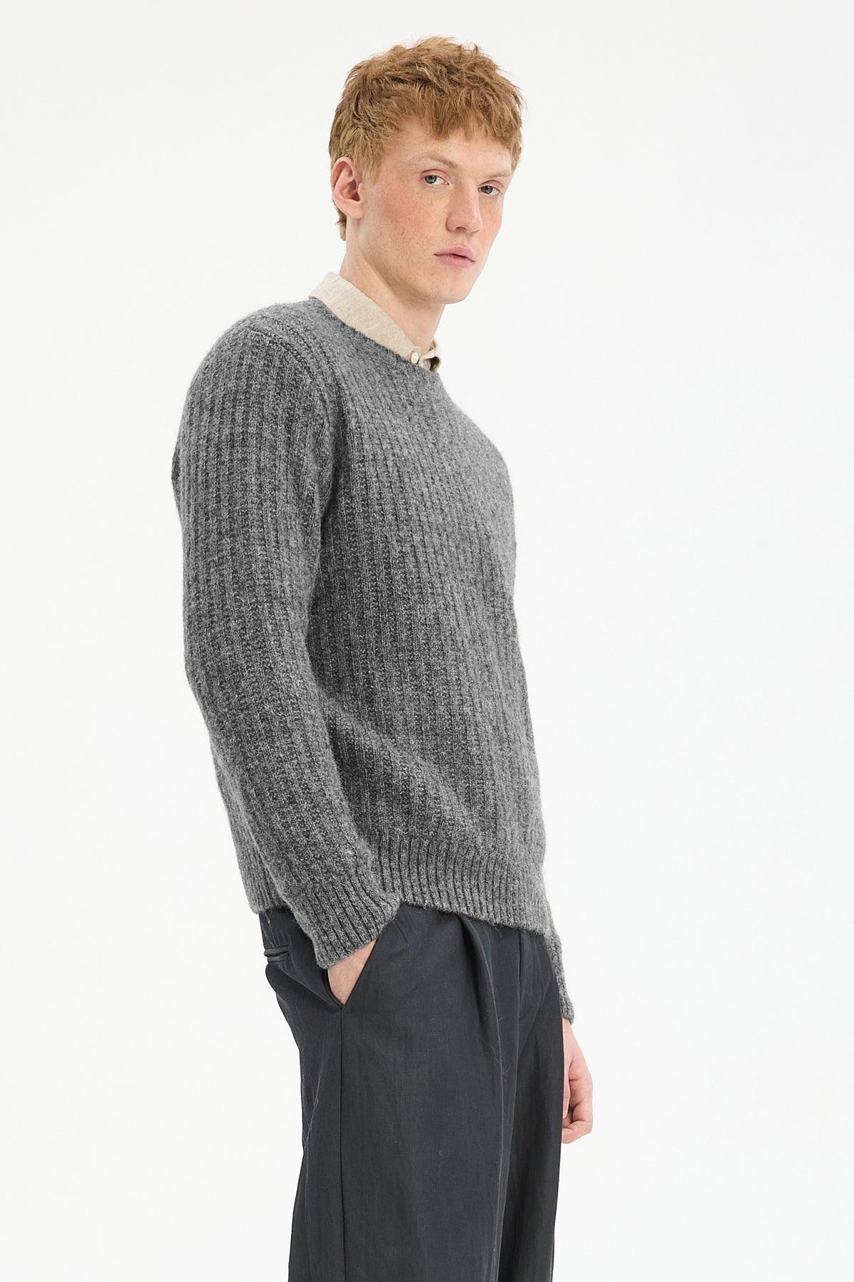 Crewneck Sweater in Baby Alpaca & Lambs Wool - Grey