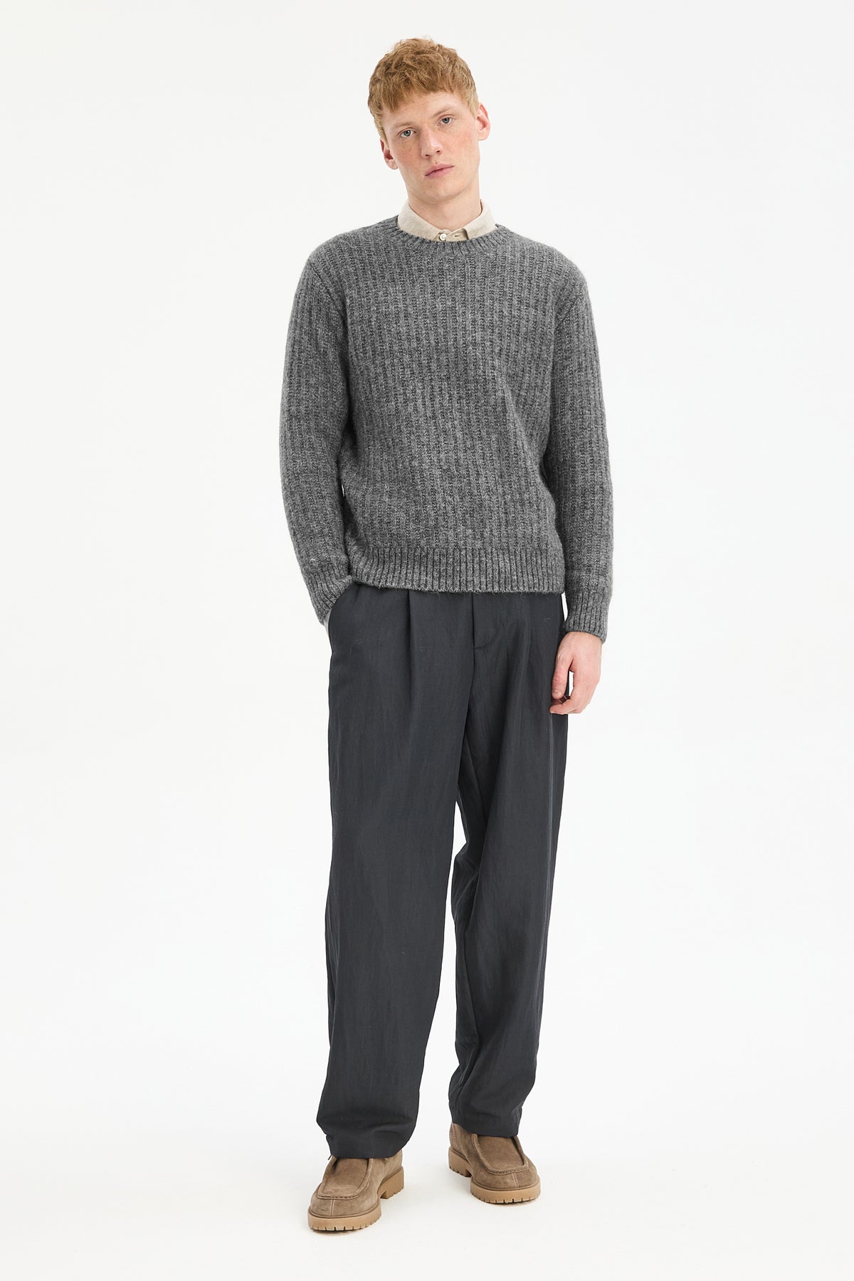 Crewneck Sweater in Baby Alpaca & Lambs Wool - Grey