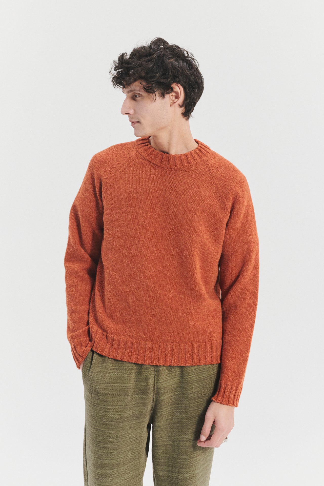 Crewneck Sweater in the Finest Italian Orange Shetland Wool