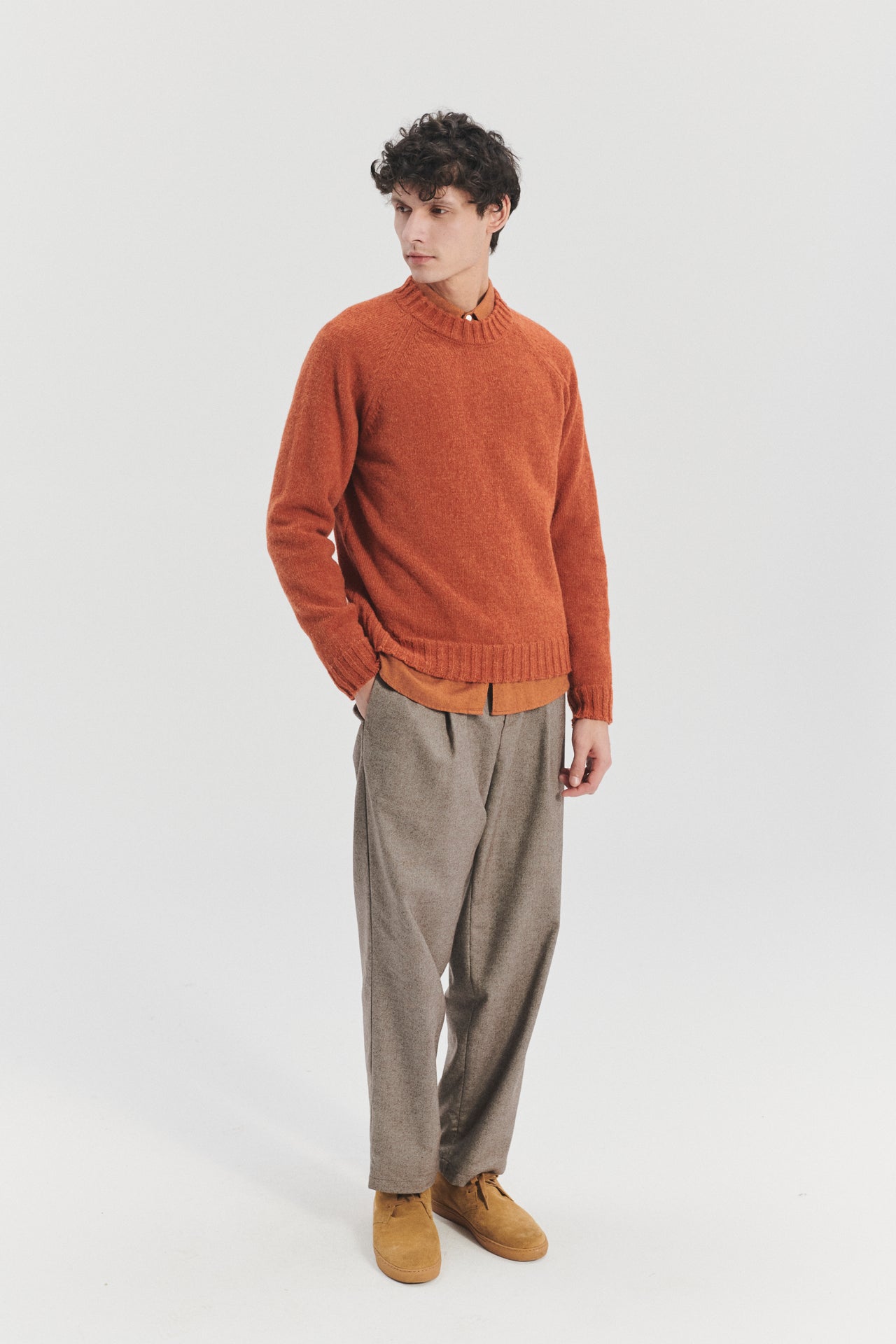 Crewneck Sweater in the Finest Italian Orange Shetland Wool