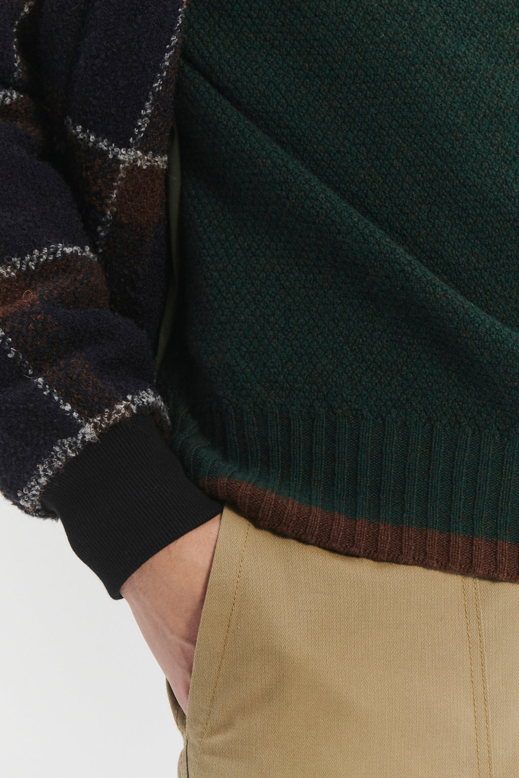 Bomber Jacket in a Brown and Navy Chequered Italian Virgin & Alpaca Bouclé Wool