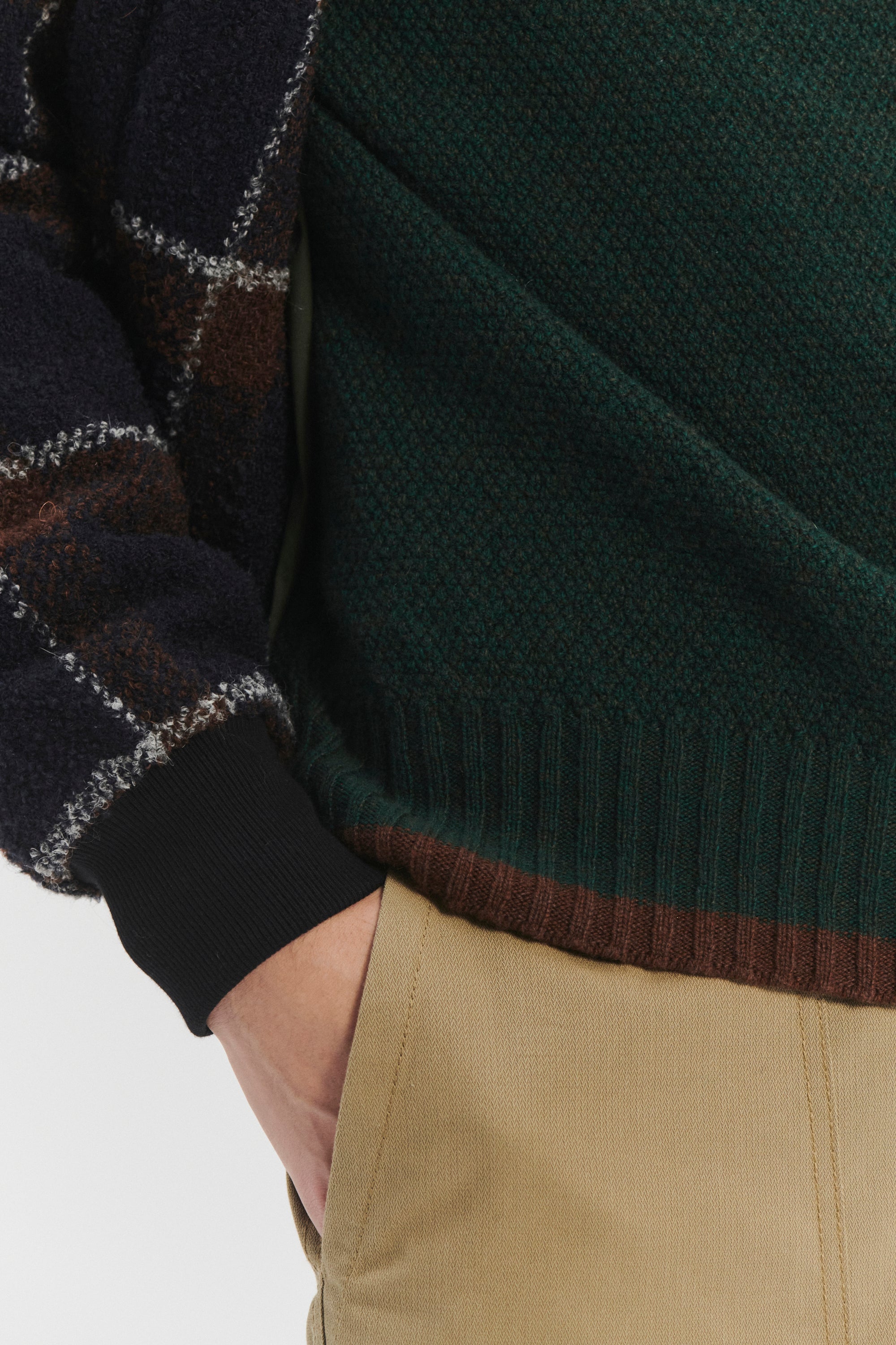 Bomber Jacket in a Brown and Navy Chequered Italian Virgin & Alpaca Bouclé Wool