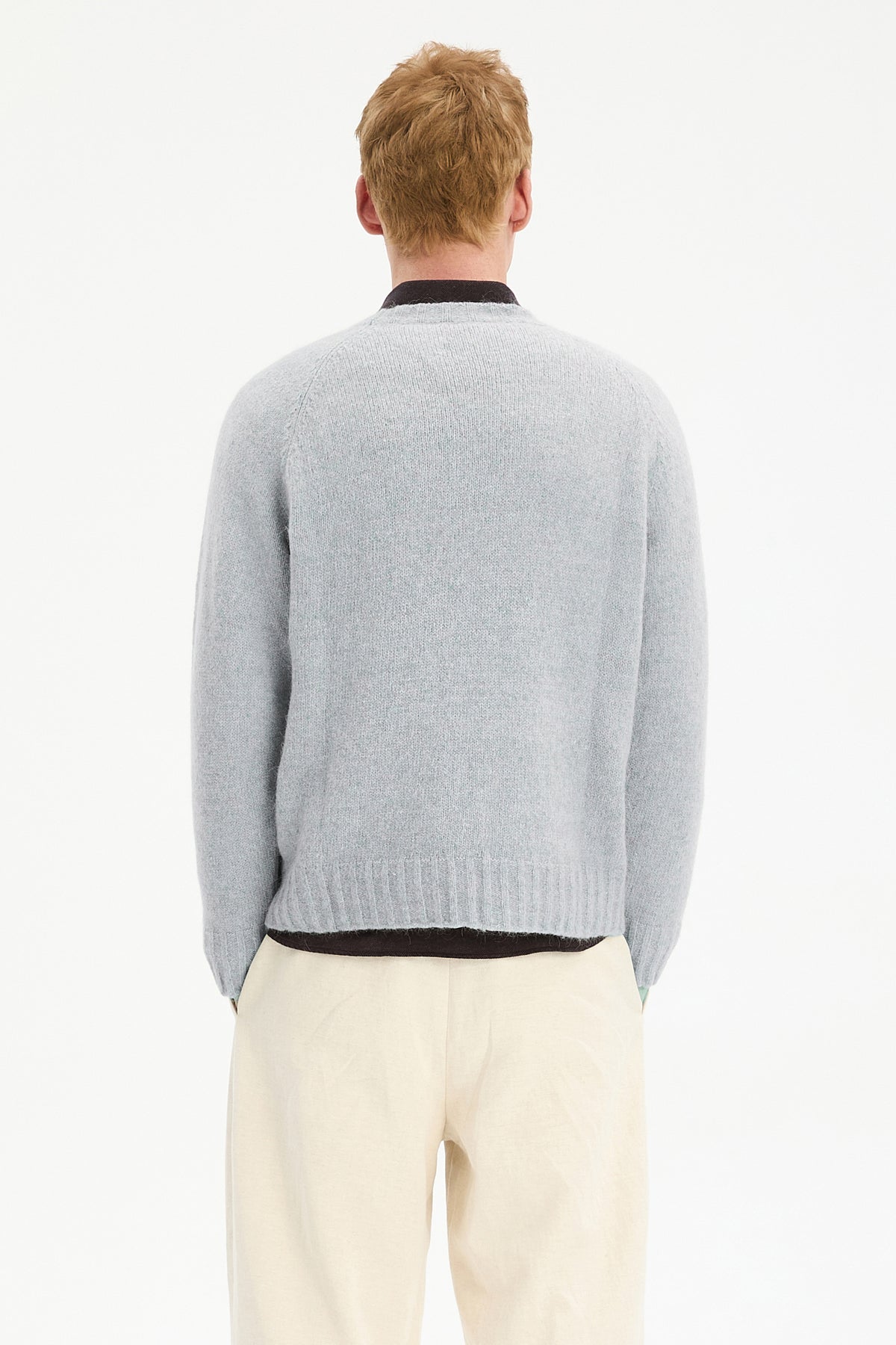 Crewneck Sweater in a Blend of Alpaca Wool and Organic Cotton in Baby Blue